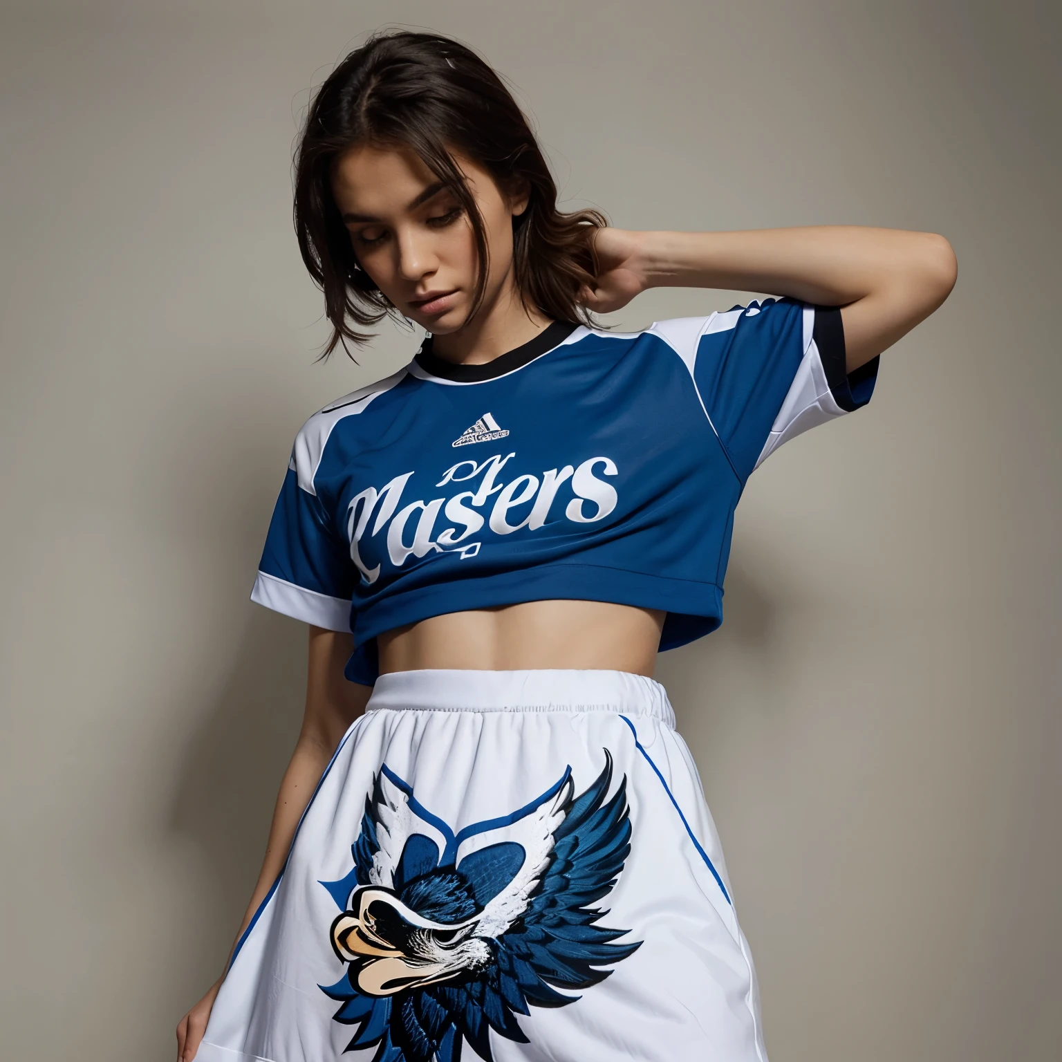 Create a jersey named "Fashion Apparel MASTERS" colors are blue, white and black with a eagle icon