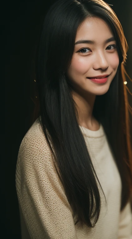 best quality, epic reality, ((in the pitch black darkness :1.4)), ((portrait:1.5)),(background: dark ) high contrast ,glorious picture, Minimum illumination, lighting Face, She was comfortable, nothing to wear, , it seems, (8K, original photo, best quality),(epic reality:1.5), 一个女people, Face,(exquisite eyes:0.8),(looking at camera:1.4), (best quality), ( high contrast, Deep shadows),intricate details,cinematic,((skin:1.4)), (long dark hair:1.3), long hair, messy ,(high dynamic range:1.5),detailed, color, upscale, masterpiece, original photo (20 years old, looking at the audience), fair, (Wearing a regular shirt,), perfect, nature, perfect composition, portrait, perfect Face, Smile expression, 迷people的眼睛, Bright details, Tightly closed lips, (高skin细节),, (blue tint: 0.6), (Sale: 0.8), (bloody: 0.7), Accent lighting , (backlight: 0.5), medium depth of field, Canon 5D, 50mm lens, F/4 apertures, (Super detailed, intricate details), sharp focus, soFt color, 8K, absurd, 80mm, dark background, photography, Smile, Pinay, people, ease ,