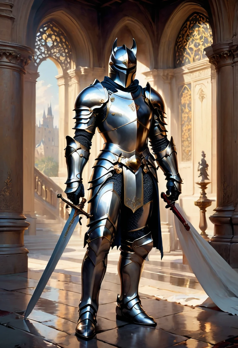 Cat Knight, by greg rutkowski, best quality, masterpiece, very aesthetic, perfect composition, intricate details, ultra-detailed