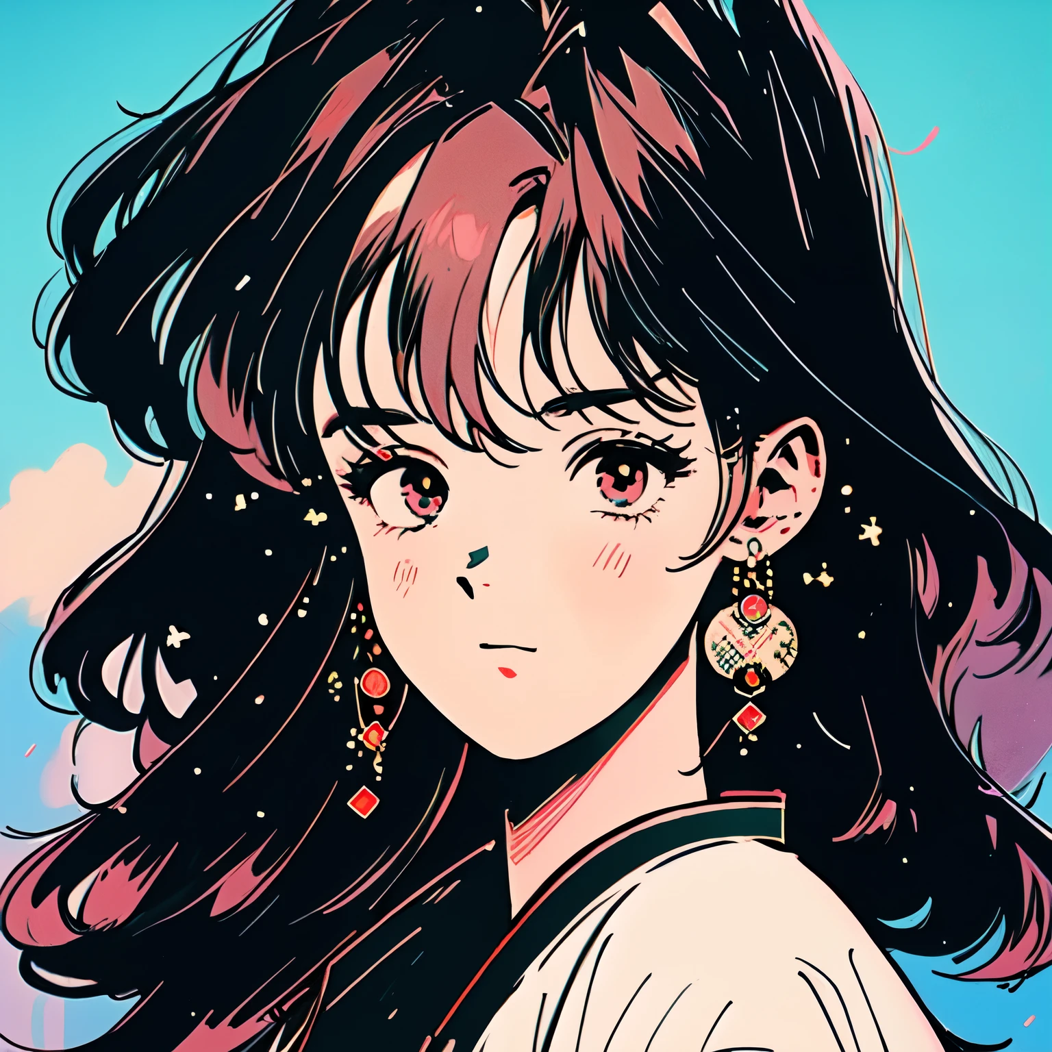 best quality, 4k wallpaper, masterpiece, Extremely detailed CG unified 8k wallpaper, extremely detailed eyes, Cool colors,Japan in the Showa period,Japanese idols from the Showa era,citypop,vaporwave,Super detailed, intricate details, Close center 1 happy girl, Retro art style, neon_pop art style, people, outdoor, road sign, City, people,Melancholic high school student,Bangs hairstyle,Less hair