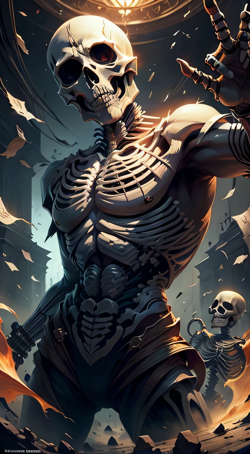 "The King of Skeletons with intricate details, View detailed information items and skill images with dynamic effects."