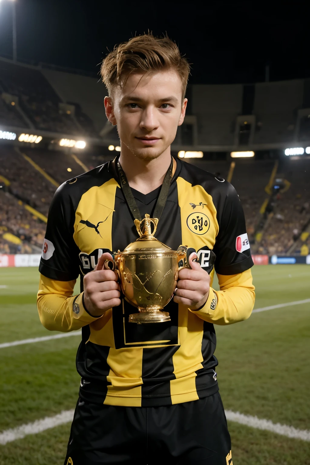 Marco Reus ganando la champion con el Borussia Dortmund con la vestimenta del 50ta aniversario del estadio