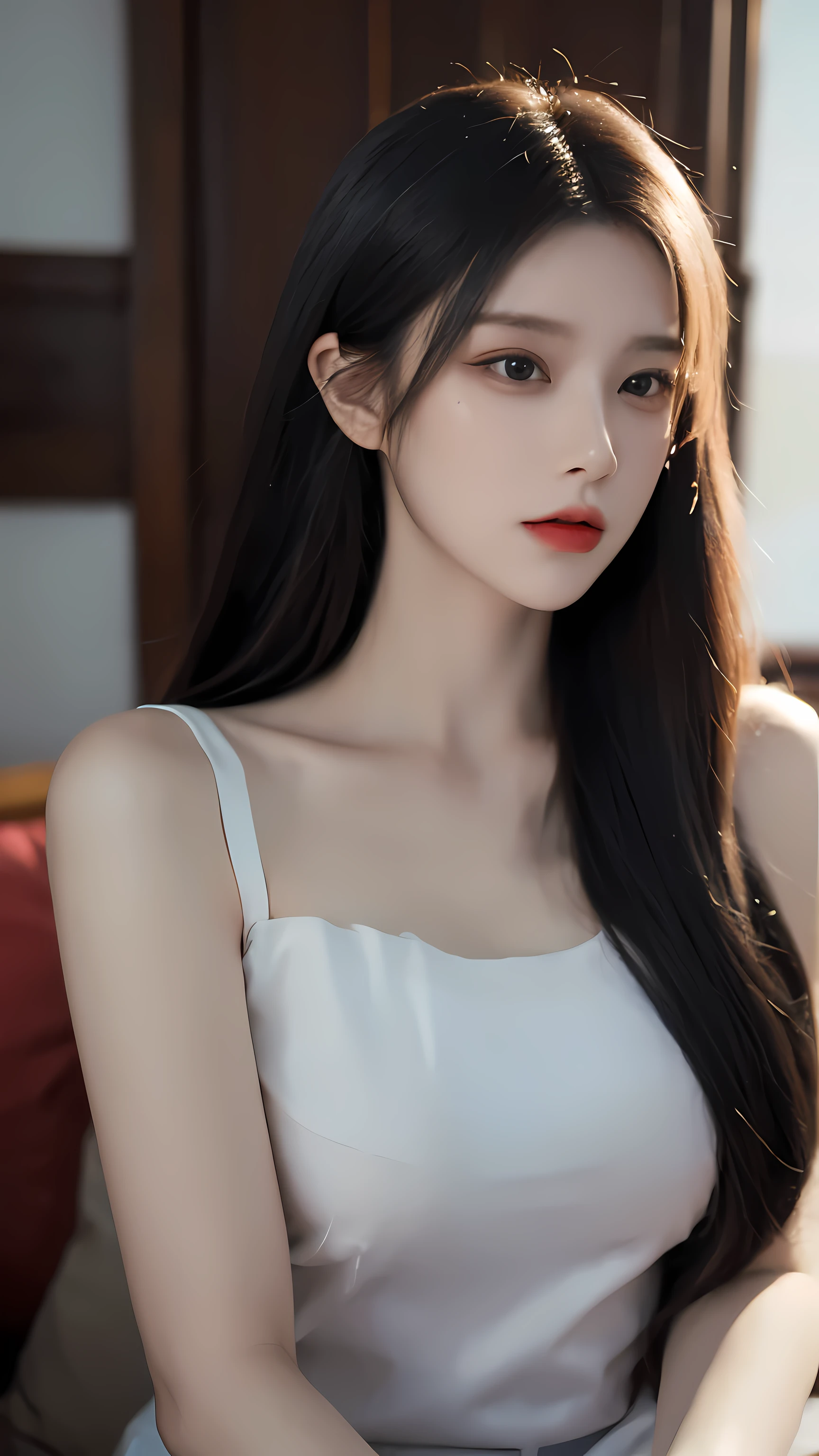 Long-haired Arafad woman wearing Organza Sleeveless Blouse Dress, Realistic digital art 4k, Realistic digital art 4k, Soft portrait shots in 8K, photorealism art style, photorealistic beautiful face, cinematic realistic portraits, Beautiful digital artwork, realistic beautiful face, realism art style, 3D rendering character art 8k, beautiful realistic face, Stunningly realistic graphics