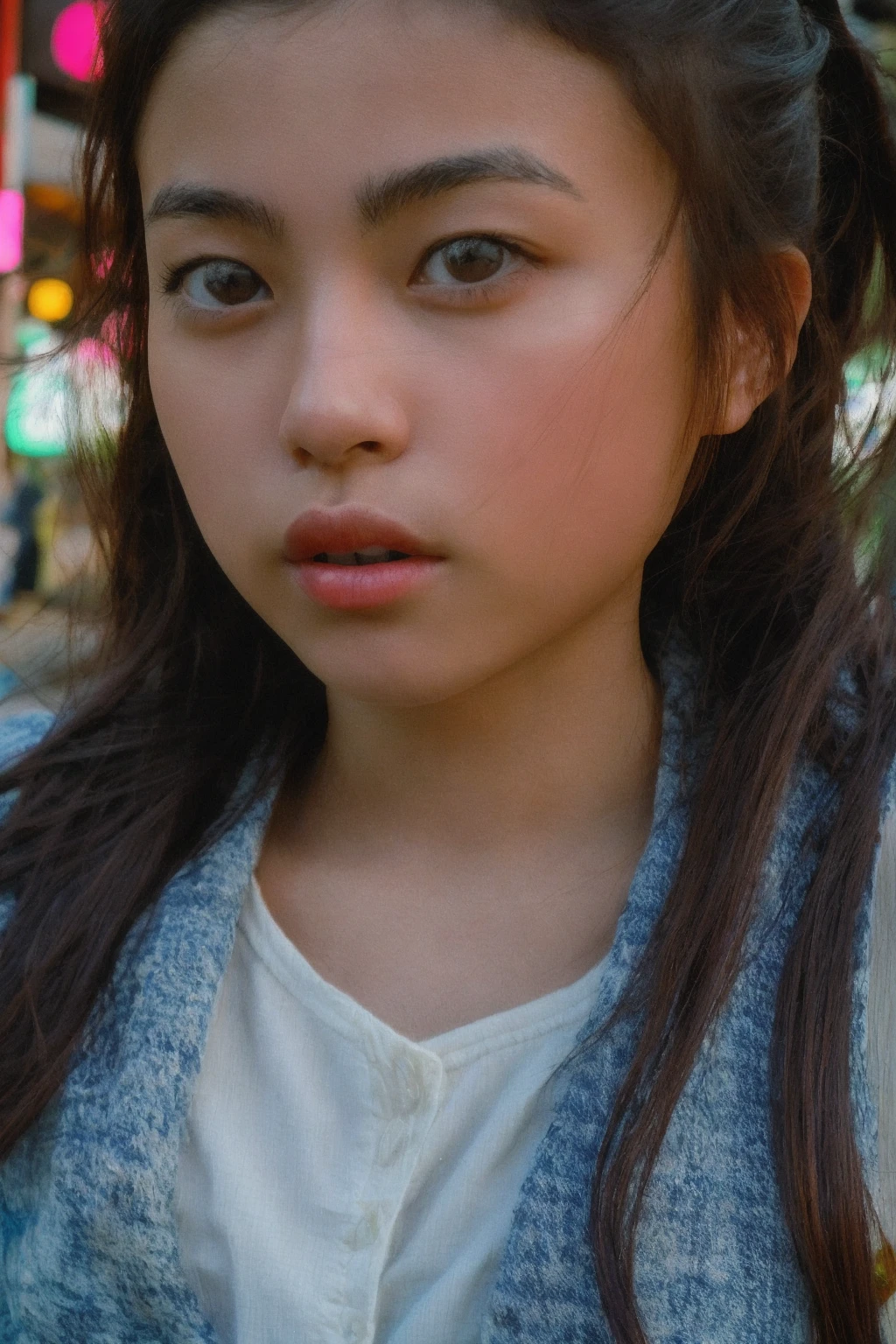 A beautiful Japanese woman with a greasy, glossy face.