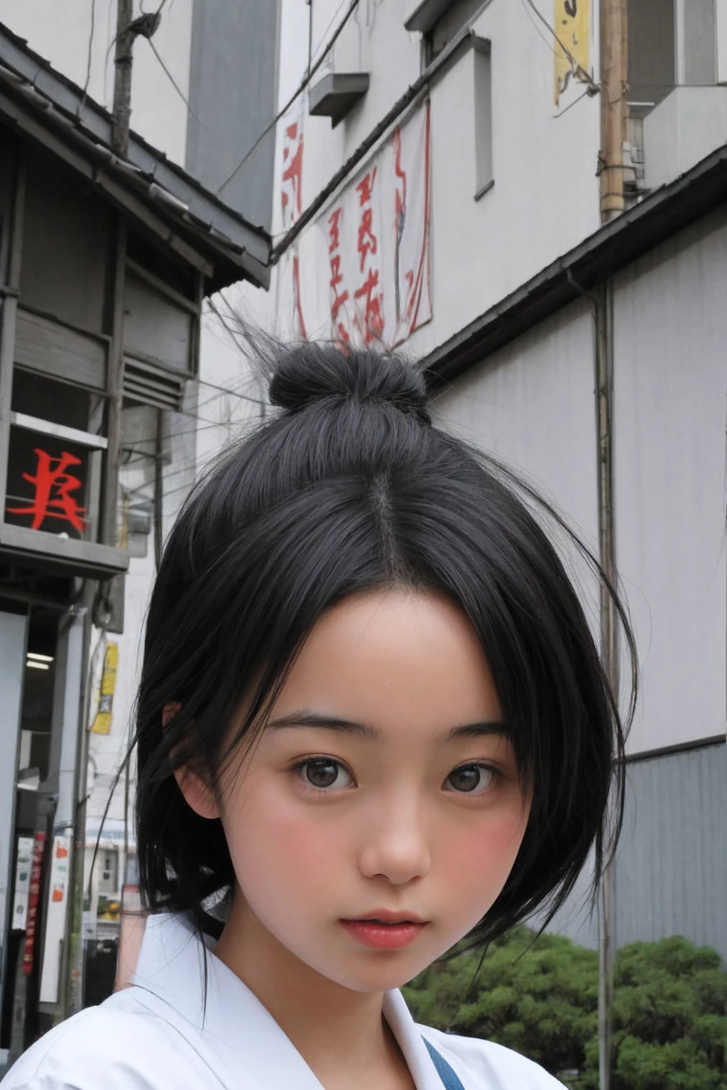 A beautiful Japanese woman with a greasy, glossy face.