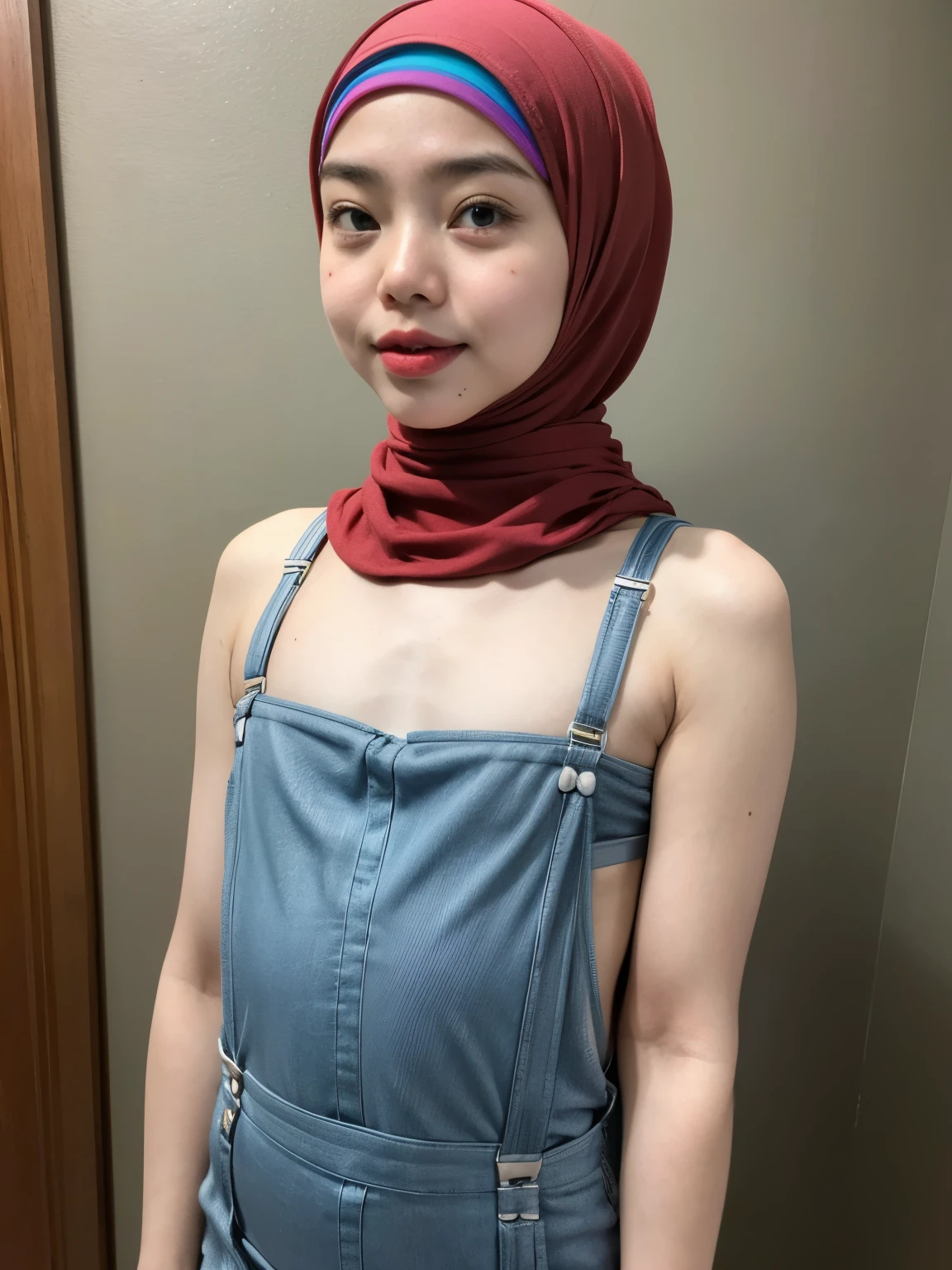 (WEARING SUSPENDER), ((Open mouth)), Naked singlet (((HIJAB MALAY GIRL))), masutepiece, High quality, UHD 32K, Realistic face, Realistic skin feeling , A Japanese Lady, 8 , , Very cute and baby-like face, (((FLAT CHEST))), (MATRIX WORLD), ((look In front  at the camera and SADNESS)), ((())), (((CUTE GIRL))), ((RED LIPS)), ((Wearing Lingerie Suspender)), ((CHUBBY)), (undress, Rainbow