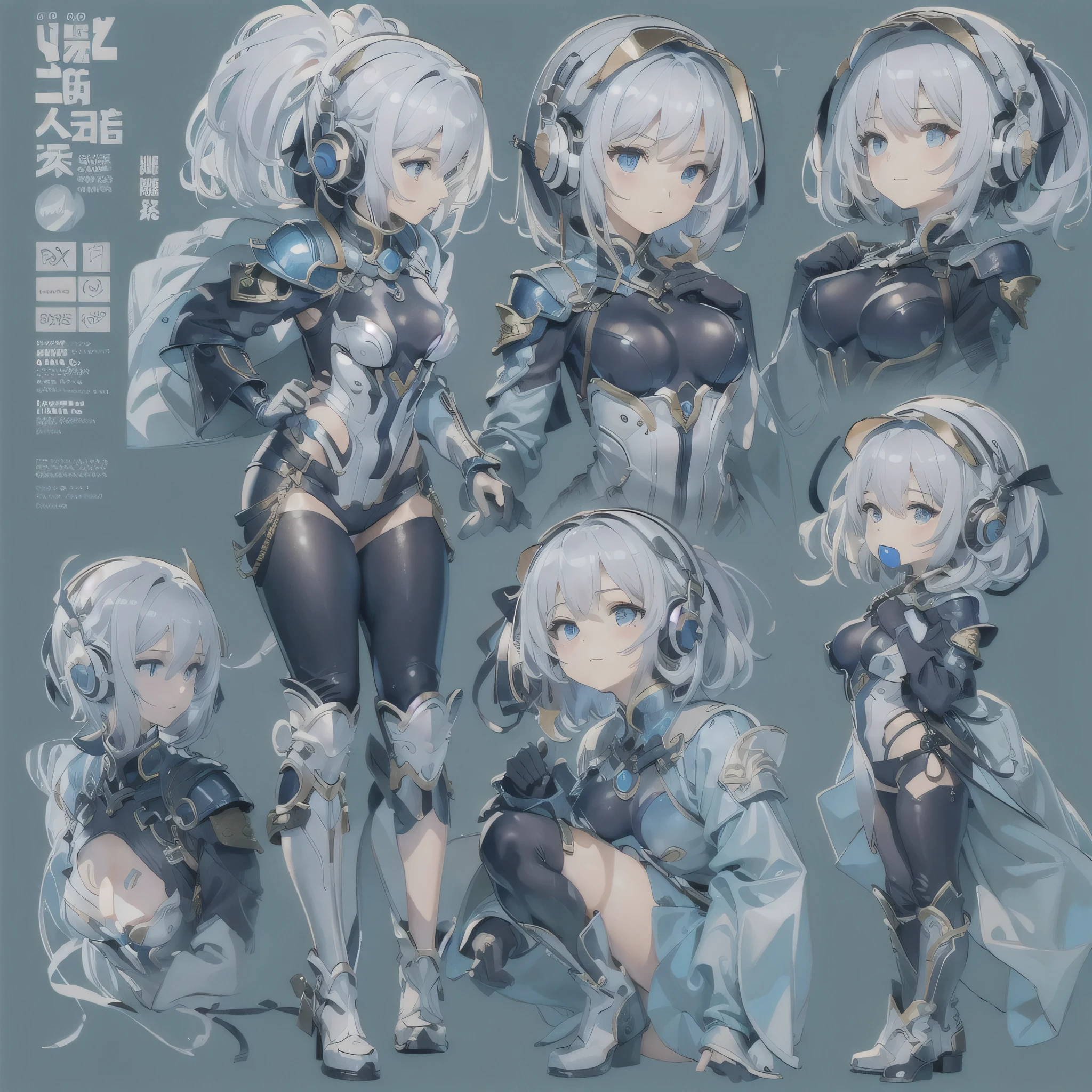 (masterpiece、highest quality、highest resolution、clear_image、detailed details、Angle from above): (full body figure、One 20 year old girl、Japanese faces、small face、Slender、Navy blue super short bob cut hair、(hidden small breasts:1.3)、sparkling blue eyes、Shiny pilot suit in blue and black colors、armor that protects the chest、tight fitting clothes、clothes that cover the whole body、shiny clothes、tight fit pants、hide the skin、very delicate and beautiful、detailed skin、hide thighs、hide your butt、cute type、gentle smile、soft expression、heroine、headset、Knee-high boots、gloves up to the elbow、eye level shot、facing directly、woman on a spaceship)