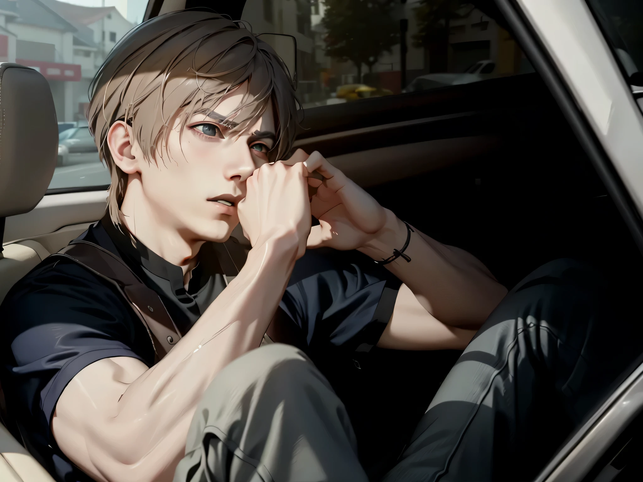 hay un hombre sentado en un auto hablando por un celular, Cai Xu Kun, inspirado en Yanjun Cheng, inspirado en jeonseok lee, fanart oficial, fanart de alta calidad, de arte, [ Arte digital ]!!, inspirado en Kim Hwan-gi, Fotorrealista!!!!!!! Estilo de Arte, [ 4 k Arte digital ]!!, inspirado en Gang Se-hwang