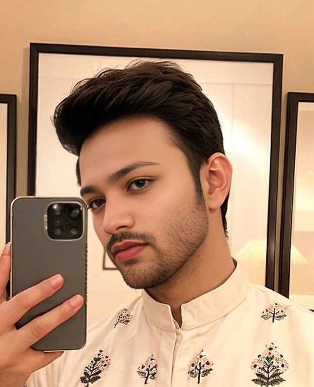 Handsome young man with delicate skin,Short trimmed beard,8K,high resolution,ultra actual, photorealism,(real life photo,actual:1.9),best quality,Super detailed,professional,bright colors,sharp focus,Physically based rendering,studio lighting,Bokeh,portrait,