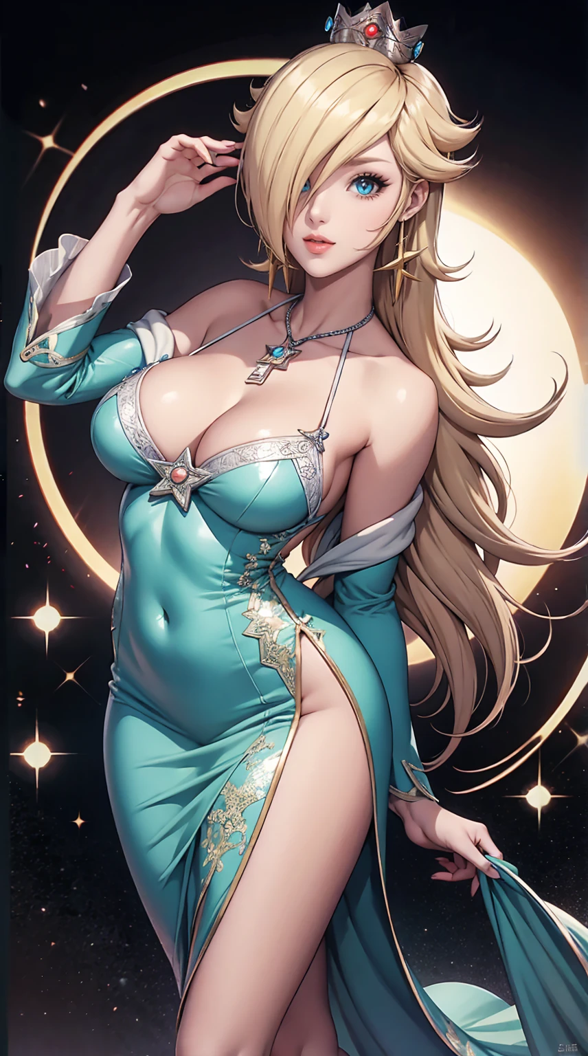 25-year-old Caucasian woman、ash blonde、blue eyess、Semi-long、setting hair、I'm tying my hair、My hair is wavy、Slender but thin macho、accessories on the wrist、wearing a chain necklace、Beautiful breasts、a smile、I need space above my head、Wearing a high-leg retard、Wearing heels、