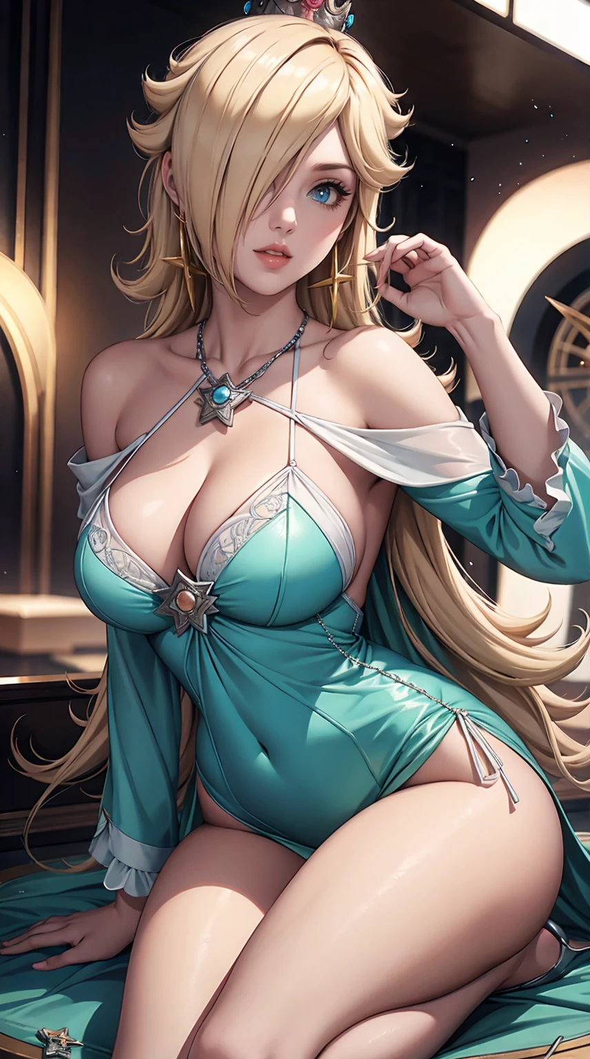 25-year-old Caucasian woman、ash blonde、blue eyess、Semi-long、setting hair、I'm tying my hair、My hair is wavy、Slender but thin macho、accessories on the wrist、wearing a chain necklace、Beautiful breasts、a smile、I need space above my head、Wearing a high-leg retard、Wearing heels、