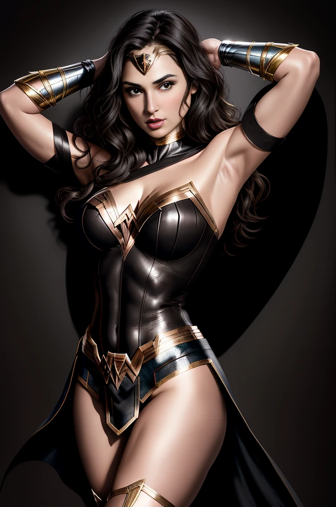 photorealistic, masterpiece, high resolution, 8k, Gal Gadot, alone, mischievous smile, full body, wide hips, thick thighs, detailed face, detailed eyes, silky pellet, perfect face, perfect details, normal fingers, small breasts, realistic face, normal eyes, flat chest, in queen size bed, in a luxury apartment, big ass