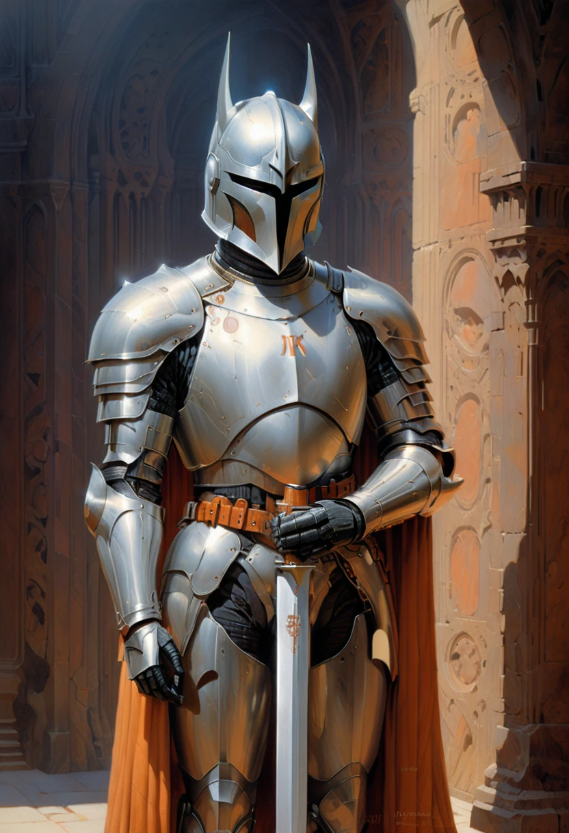 Cat Knight, by Ralph McQuarrie, best quality, masterpiece, very aesthetic, perfect composition, intricate details, ultra-detailed