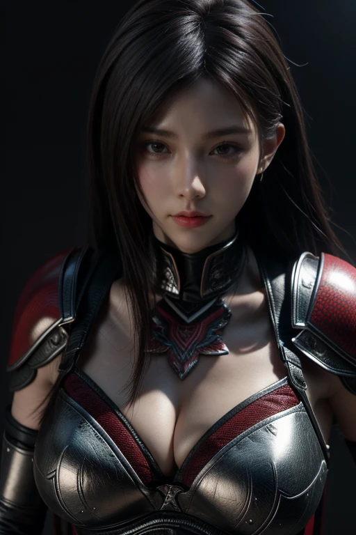 game art，Best picture quality，highest resolution，8k，(chest photo)，(Portrait)，(head close up)，(Third rule)，Unreal Engine 5 rendering works， (Future girl)，(female warrior)， 
20 year old girl，((predator))，Eyes full of details，(big breasts)，elegant and noble，indifferent，brave，
（Medieval style wool combat clothing.，glowing magic lines，Animal skin clothing with many details.,red and white），Medieval female knight，Medieval ranger，
Posing for pictures，simple background，movie lights，Ray Tracing，CG game，((Real 3D engine))，OC rendering format