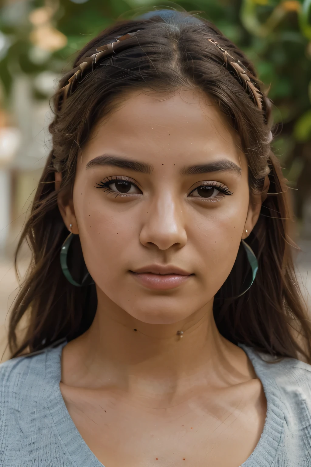 (calidad media, 1080 megapixels, media Resolucion, half resolution:1.2), (profesional, realista, fotorrealista:1.37), mujer latina, close up of the face, front view, (relajado, calma, peaceful), (con auriculares puestos)
