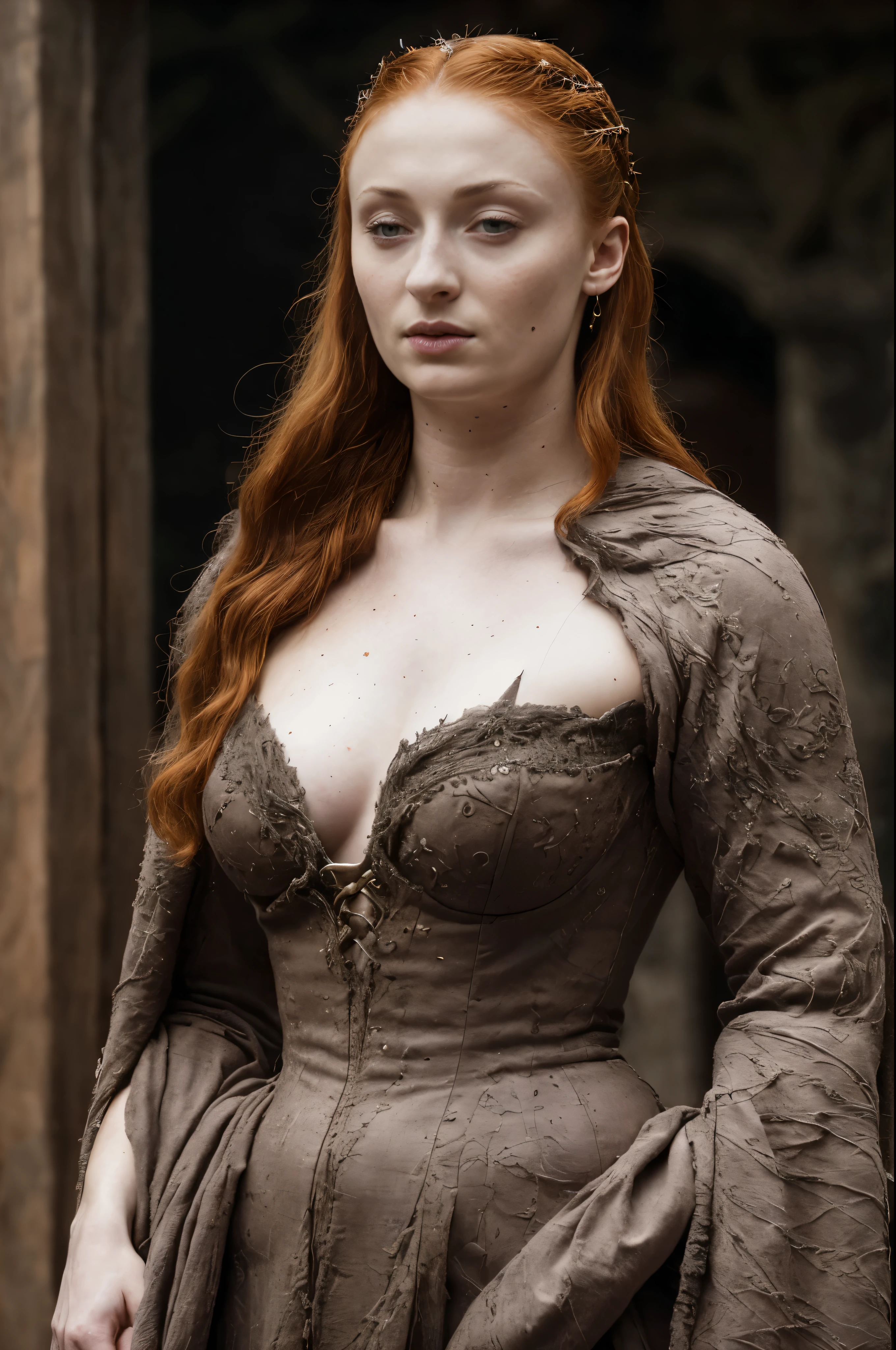 ( Photograph of Sophie Turner as hot queen ) (random photo , full body shot, thick figure, fleshy body, tall woman ) Alayne Stone, Gorgeous Woman, Queen, queen lady, Lady of Winterfell, Wardeness of the North,) the de facto Lady of the Eyrie, 40 years Old, she  a Full growned mature lady now, beautiful mature lady, the queen, milf beauty, mature queen, a captivating woman, beautiful queen, empress, mediaeval queen, alluring appearance, unrivaled beauty, , mediaeval erotic costumes, a Game of Thrones-inspired costume, a close-up of a woman from the middle ages, scene from "Game of Throne," deep cleavage, warrior princess, healthy body, perfect thick body, attractive figure, fleshy body, style of "Game of Throne,", stunning woman, dress made of leather  clothe ( ( insanely detailed realistic skin texture, pores, wrinkles ,freckles) , realistic environment, detailed ultra realistic facial features perfect body parts, ( hyper photorealistic) )