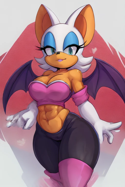 ((best quality)), ((masterpiece)), (detailed), perfect face, rouge that bat with abs wearing a crop top of her classic outfit with a bare midriff and a bare navel, she has a tan midriff 