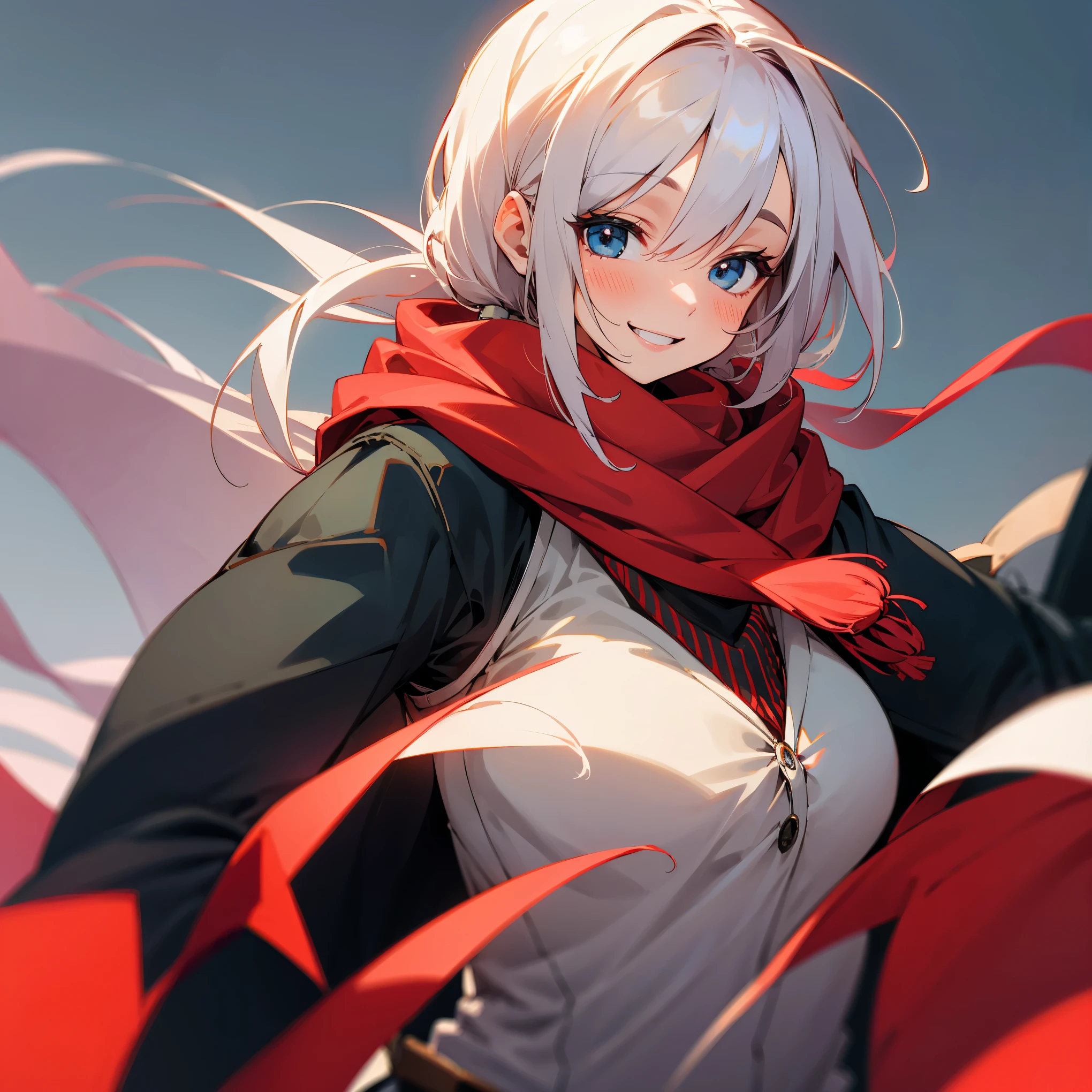 1female , Casual Clothing , Red Scarf , Happy Expression , Adult Female