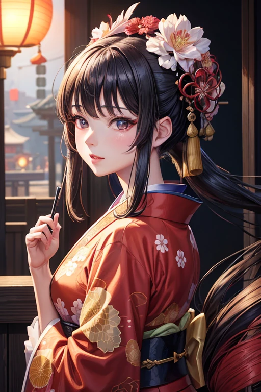 a woman in a kimono kimono kimono kimono kimono kimono kimono kimono kimono kimono kimono kimono, a character portrait, inspired by Ma Yuanyu, trending on Artstation, fantasy art, anime girl wearing a black dress, beautiful art uhd 4 k, sakura bloomimg, high detailed face anime, 2 0 2 2 anime style, anime realism, girl portrait