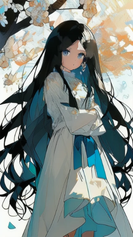 (4K works、(highest quality)、((Daytime walk))、During a walk、Woman with well-formed features、cute,beautiful,((Adult female 26 years old))、cool woman、expensive、((wild look))、((strong eyes))、((expression of anger))、((Black long sleeve and long pants style))、((Adult Sweater Fashion))、((face becomes smaller))、because I&#39;thin、((bad girl))、(((Long sky blue hair))、((Photographed from the side diagonally))、((shot alone))、((solo photo))、((She stands in the middle))、((model photos)),Cherry tree,pure white background,white skin