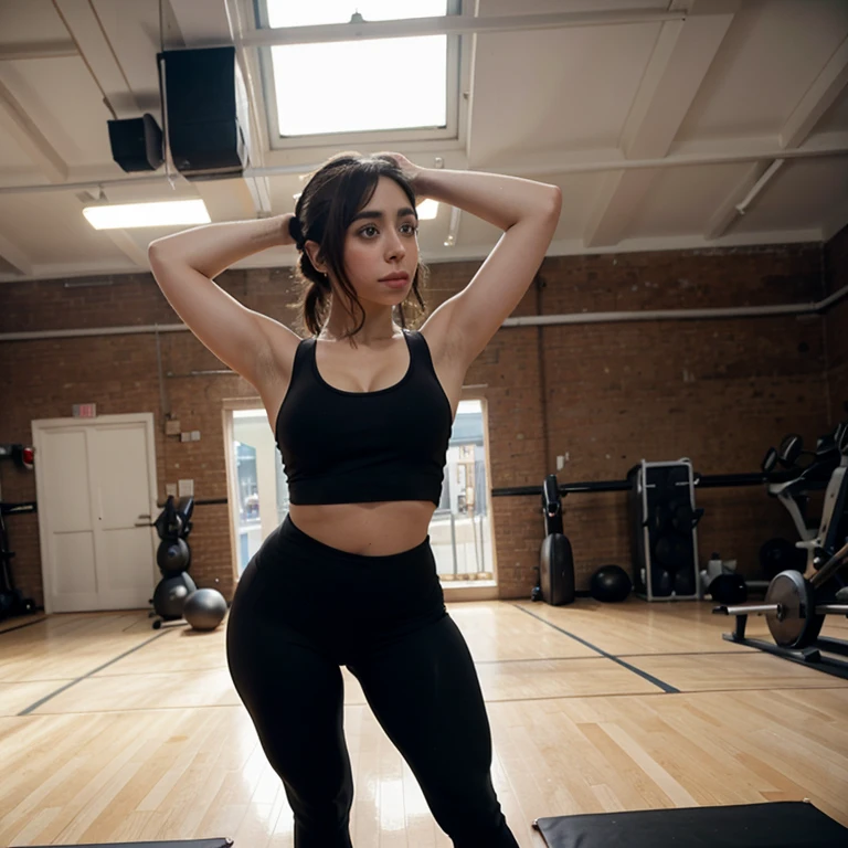 Cristin Milioti doing squats in the gym with tight leggings