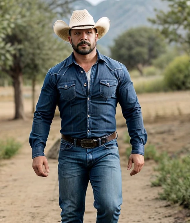 1male, vaqueros, musculoso, rostro, realista, foto, real foto, cuerpo completo, jeans, walking