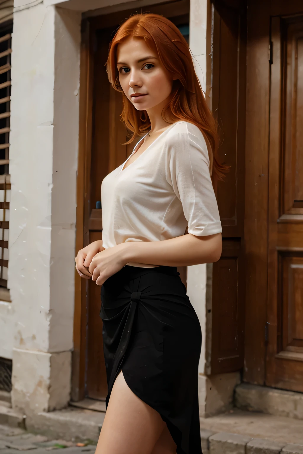 a beautiful ginger woman poses on Istanbul street