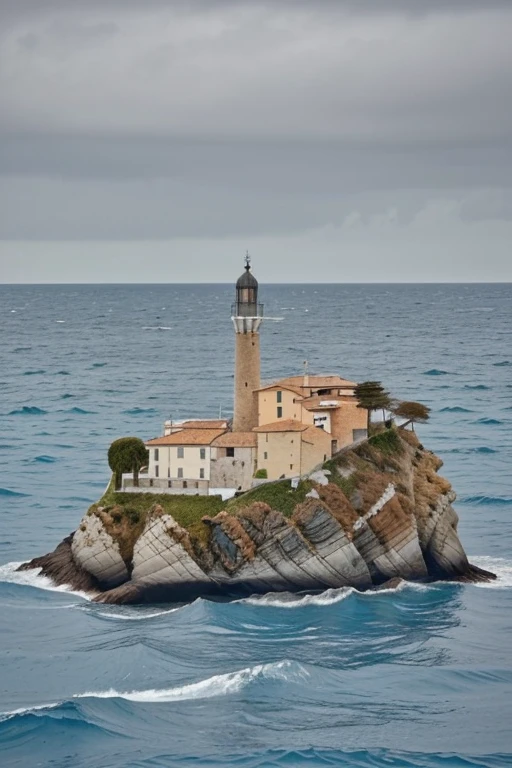 Sfondo mare agitato, isola in mezzo al mare, tempesta