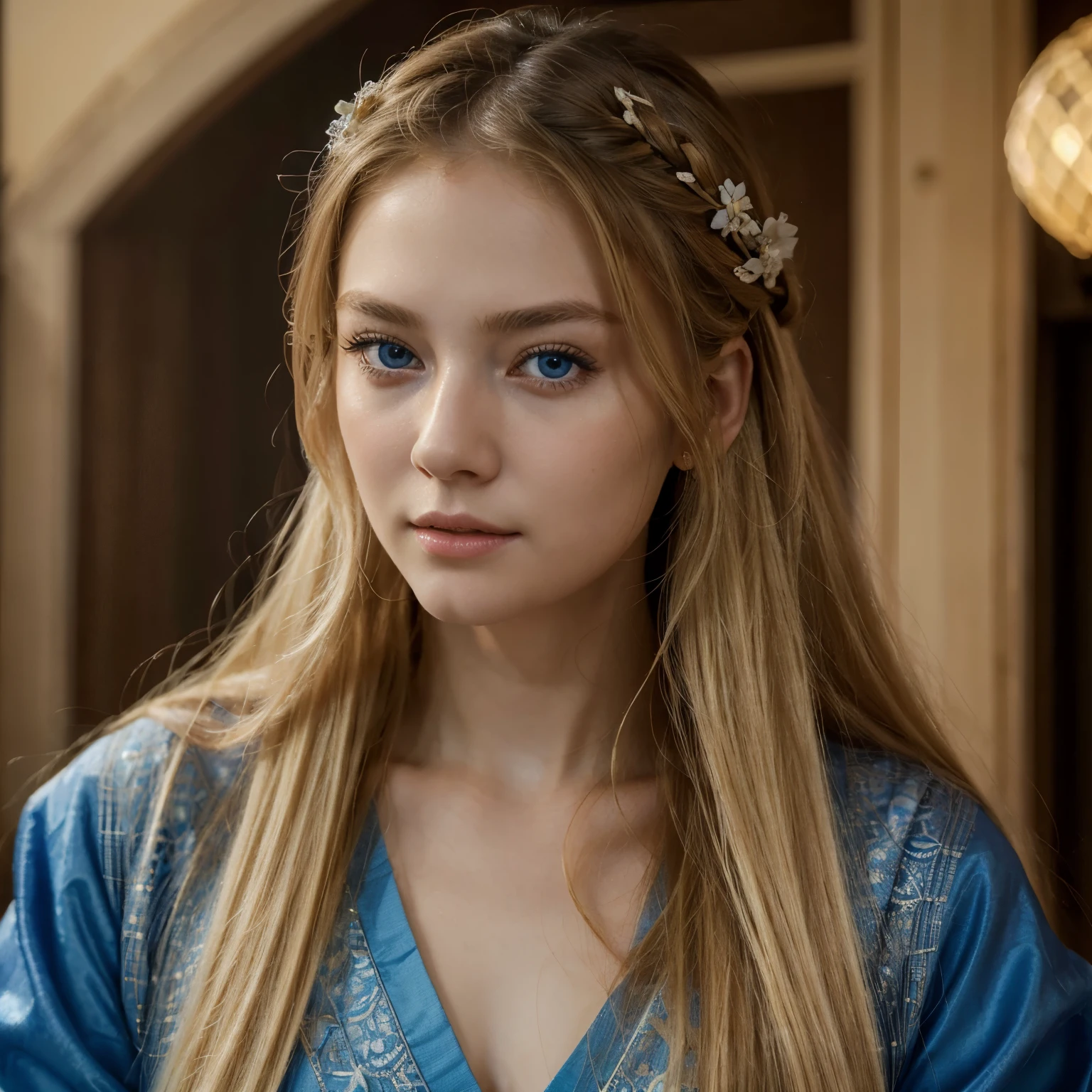 (best quality,highres,masterpiece:1.2),ultra-detailed,realistic:1.37,high definition(HD) hanfu portraits portrait facial features of European and American women, perfect face, long and blonde hair, captivating blue eyes, very charming