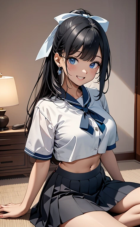 masterpiece, super fine illustration, best quality, light particles, ultra-detailed, 8K wallpaper, (bright colors:1.2),,(cowboy shot,from front),1girl,idolmaster, ((sizuka mogami)), (, beautiful girl), (beautiful eyes),(beautiful hair), (midium ponytail hair),(pink ribbon),(wet hair), (shiny hair),(wet skin), (dark skin),(shiny skin),(((blue and white woman tennis uniform))),(wet clothes),(the waist),(flat chests,midium breasts), ((open clothes)),(((pubic hair:1.3)),(bsp, pussy juice dripping,pussy, pussy slip,no makeup, sweaty body),(spread legs),(open pussy:1.3),((steam)),(scatter sweat),(embarrassed,smile), ((open mouths)),(((one eye closed))),(((tongue out))),deep breathing, feel good,indecency,(squatting),(Nice touch),((Kamimei),(ecstasy),(((sex,Cowgirl,pov))),(cum shot:1.3),arched back, (a man), (intense Sex:1.7), (cowgirl style sex:1.4), (vaginal penis:1.2), hetero, (man hold girl's waist:1.4), (cum out:1.2),pov,tennis cort,
