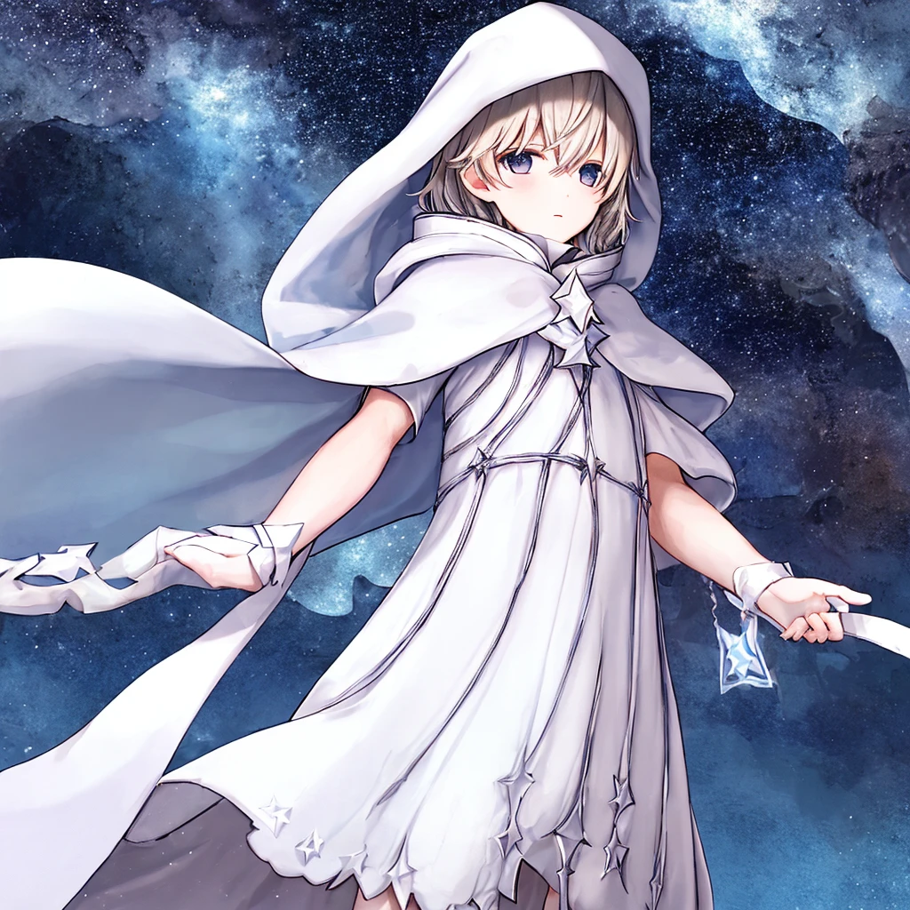 boy, starry sky, white cloak