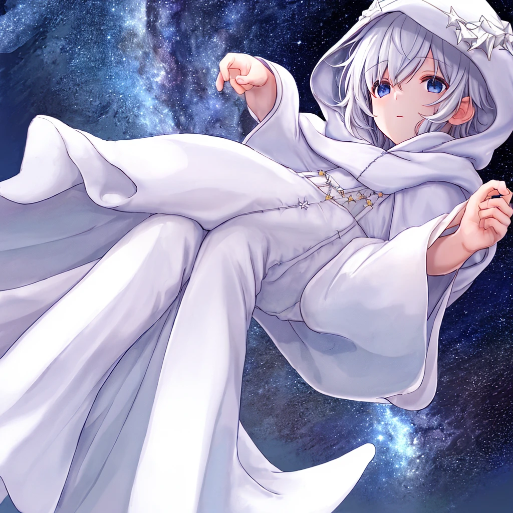 boy, starry sky, white cloak