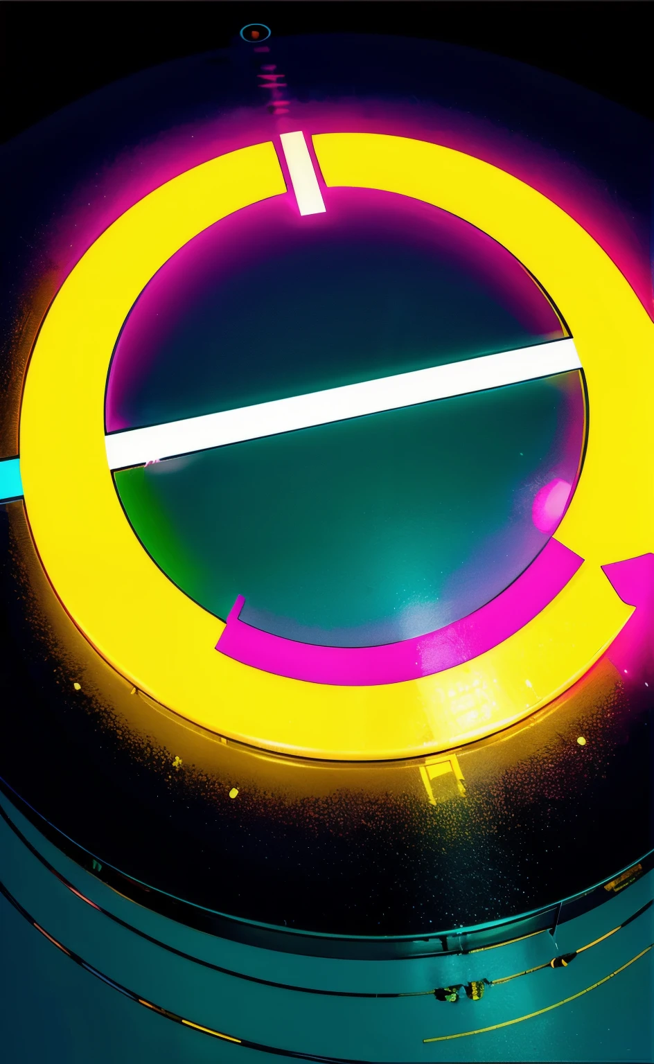 1 logo (circle with initials BSF) HIGH CONTRAST with colorful lighting all around. With reflective black initials on the floor 