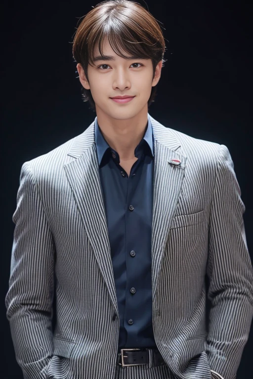 striped brown suit、 30-year-old handsome employee、Hair is neat.No short beard.no beard. (Super handsome S-class suit guy)、 Japanese 30-year-old man、 merchant、 Ultra-luxury set、 office、 Stand up in a suitSyoung handsome man、 Full body image、 (CG Unity 8K high-detail photos)、 (a very detailedSThe handsome guy in the class)、 (Photos are real)、 ((top quality))、 Super detailed、 (Masterpiece)、 Ultra high quality、 High、 audience、 gentleman、 very beautiful hair、 short hair、 bright photos、 As handsome as a model、 As handsome as an idol、 Luxury watches、 Eyes balanced looking at the audience with a slight smile
