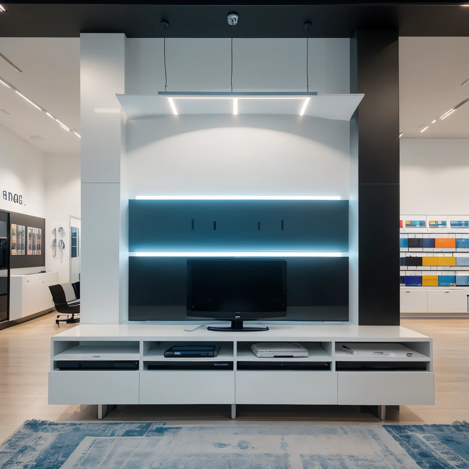 Design a logo for an electronics store called 'BRN'. The letters 'BRN' should be styled in a bright, modern blue, sobre um fundo que combine preto e branco de forma chamativa e contrastante. Add subtle technological elements, such as dynamic lines or circuits, to convey the idea of innovation and technological advancement. O design deve ser limpo, elegante e atrativo, suitable for a high-quality and modern electronics store.