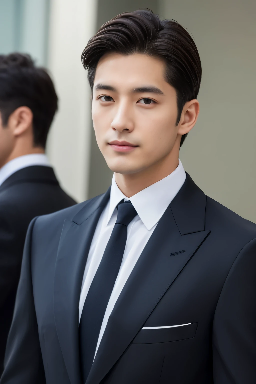 dark brown suit、　30-year-old handsome employee、Hair is neat.No short beard.no beard.　（Super handsome S-class suit guy）、　Japanese 30-year-old man、　merchant、　Ultra-luxury set、　office、　Stand up in a suitＳyoung handsome man、　Full body image、　（CG Unity 8K high-detail photos）、　（a very detailedＳThe handsome guy in the class）、　（Photos are real）、　　（（top quality））、　Super detailed、　（​Masterpiece）、　Ultra high quality、　High、　audience、　gentleman、　very beautiful hair、　short hair、　bright photos、　As handsome as a model、　As handsome as an idol、　Luxury watches、　cool zone、　Japanese