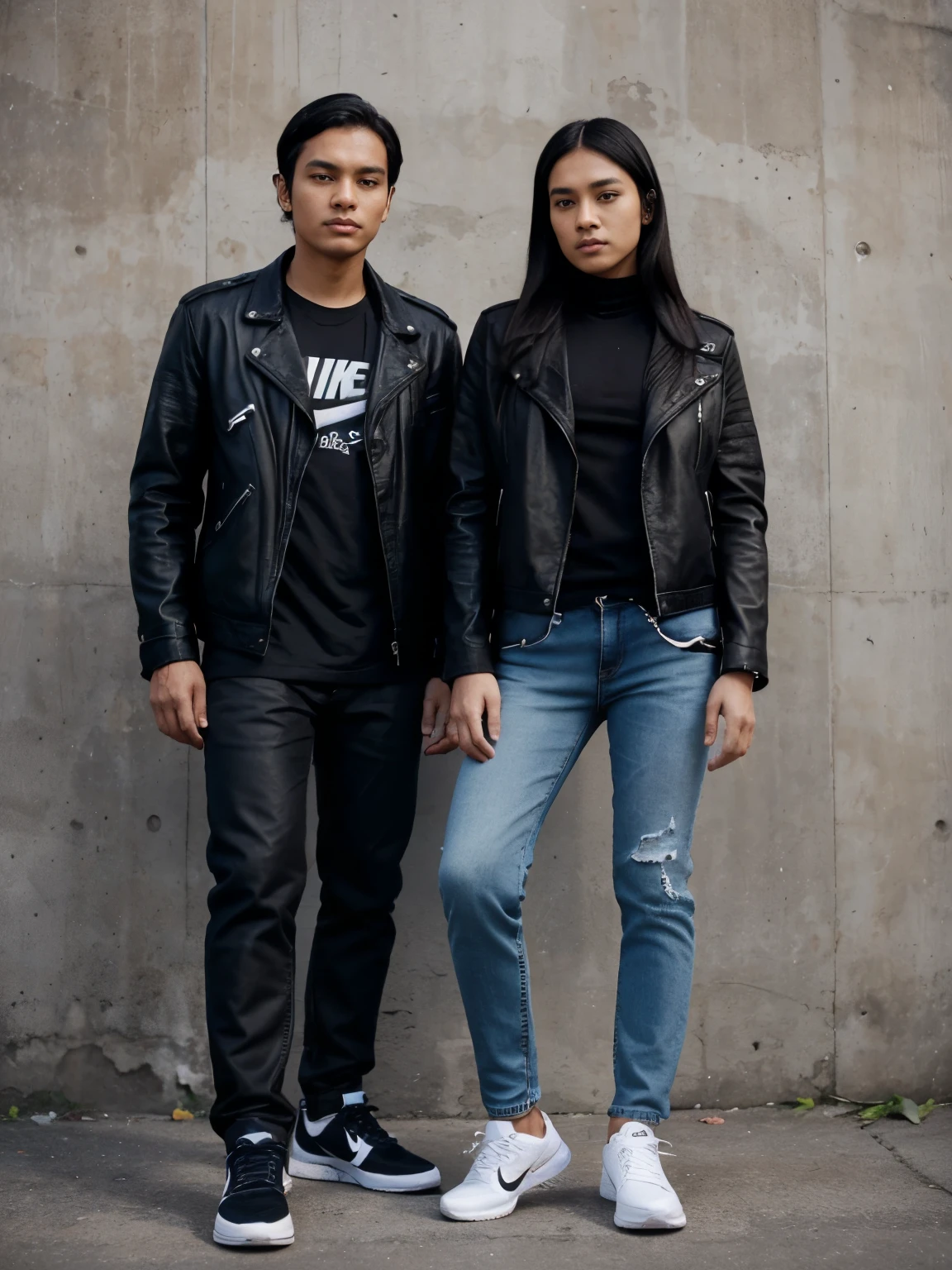 In a realistic and complete image, shows a boy and a girl of 20 years old, both posing from head to toe in an environment that simulates a magazine cover.
the boy, rapper style, is defined and muscular, highlighting his defiant attitude with a 'bad guy' facial expression. He wears a red cap with the word 'CENTRAL' in large letters., bold and bright on the front. His black polo shirt bears the word 'FORTUNE' in bold white letters across the chest.. Her pants are wide and are completed with Timberland boots.. In his arms, They sport realistic and detailed tattoos. Add flashy jewelry and a sleek watch to accentuate your rapper style.. Lighting should highlight the words 'CENTRAL' and 'FORTUNE', making them stand out clearly in the image.
The girl, with a very feminine style, is next to the boy. She is wearing a red cap with the same word 'CENTRAL' in large letters, bold and bright on the front. She wears a tight red parka that accentuates her figure., along with a white t-shirt bearing the word 'FORTUNE' in bold black letters across the chest. She completes her look with a black miniskirt and Timberland boots with a slight heel.. Her facial expression is elegant and confident..
The background of the image should resemble a magazine cover, with design and headlines that reinforce this appearance. Make sure the setting and lighting complement both characters without distracting from their outfits., tattoos and accessories, realistically highlighting all the details of your style.