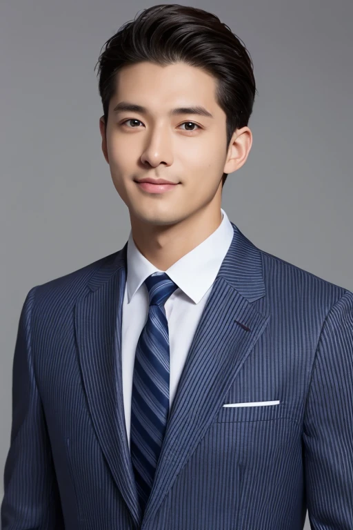 striped brown suit、　30-year-old handsome employee、Hair is neat.No short beard.no beard.　（Super handsome S-class suit guy）、　Japanese 30-year-old man、　merchant、　Ultra-luxury set、　office、　Stand up in a suitＳyoung handsome man、　Full body image、　（CG Unity 8K high-detail photos）、　（a very detailedＳThe handsome guy in the class）、　（Photos are real）、　　（（top quality））、　Super detailed、　（​Masterpiece）、　Ultra high quality、　High、　audience、　gentleman、　very beautiful hair、　short hair、　bright photos、　As handsome as a model、　As handsome as an idol、　Luxury watches、　Eyes balanced looking at the audience with a slight smile
