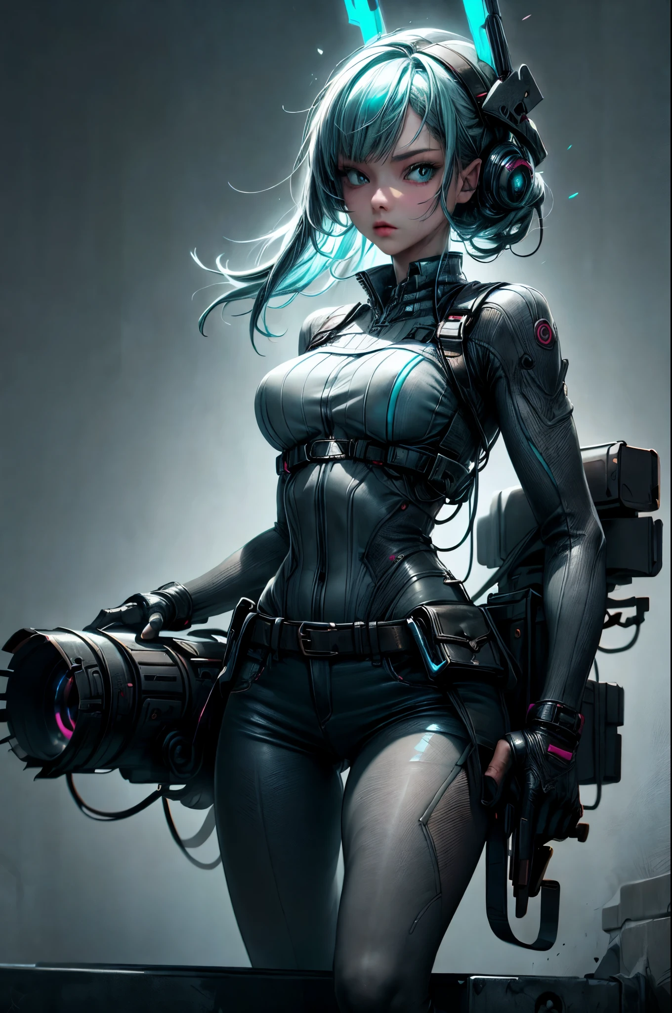 unreal engine:1.4,CG K ultra realistic, photorealistic:1.4, skin texture:1.4, artwork 1girl, Gatling gun, Casing, looking at viewer, dynamic pose, Blows, ammunition belt, gloves, large breasts not disproportionate, shooting , extremely detailed:1.4, more detailed, optical mix, playful patterns, animated texture, unique visual effect, or cyberpunk yellow color, red pantyhose, yellow leather miniskirt, masterpiece, ((colors, cyan, greens, pink, brown: 1.2)), 8k realistic digital art)), 32k