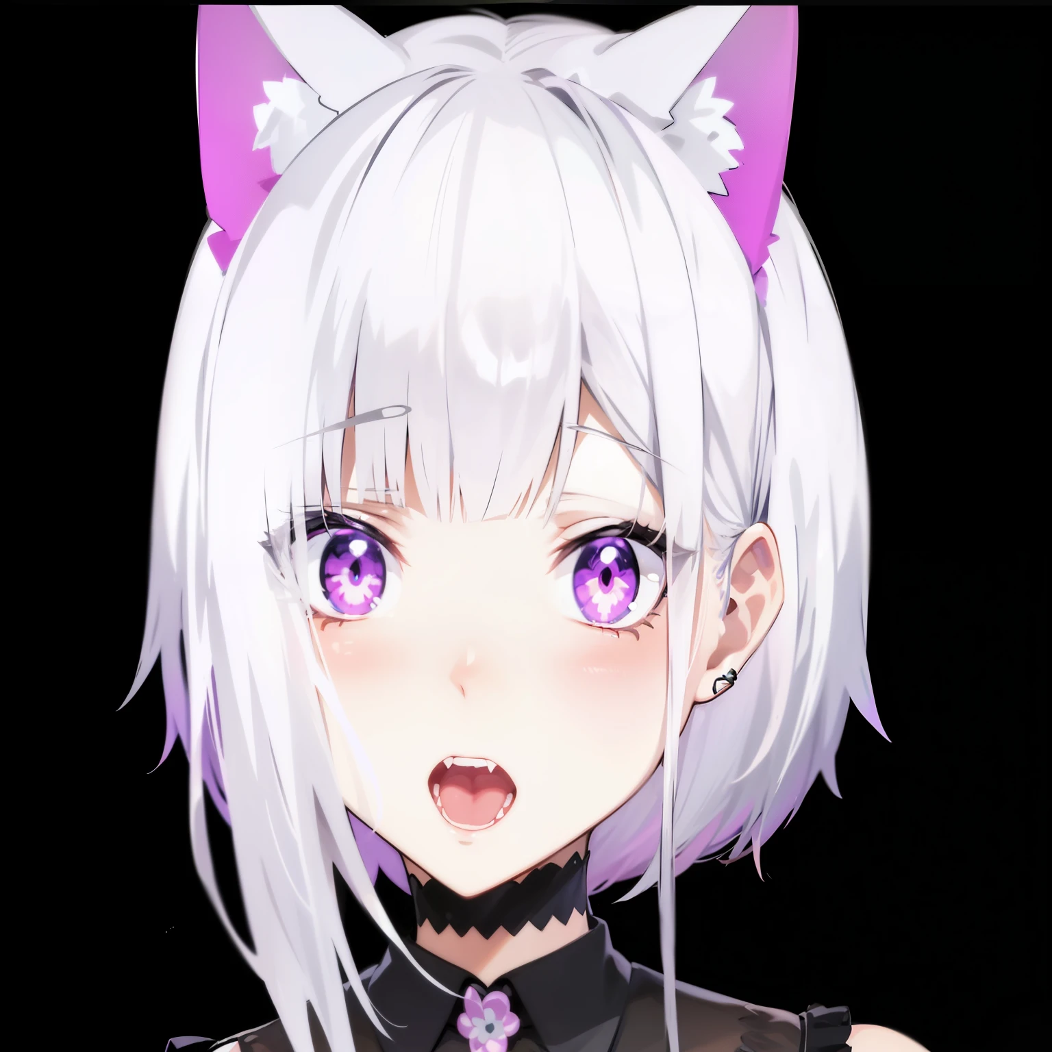 anime girl with white hair and purple eyes wearing a black outfit, anime catgirl, anime girl with cat ears, cute anime catgirl, white cat girl, nekomimi, anime cat, beautiful anime catgirl, ayaka genshin impact, live2d virtual youtuber model, very beautiful anime cat girl, girl with cat ears, anime visual of a cute cat