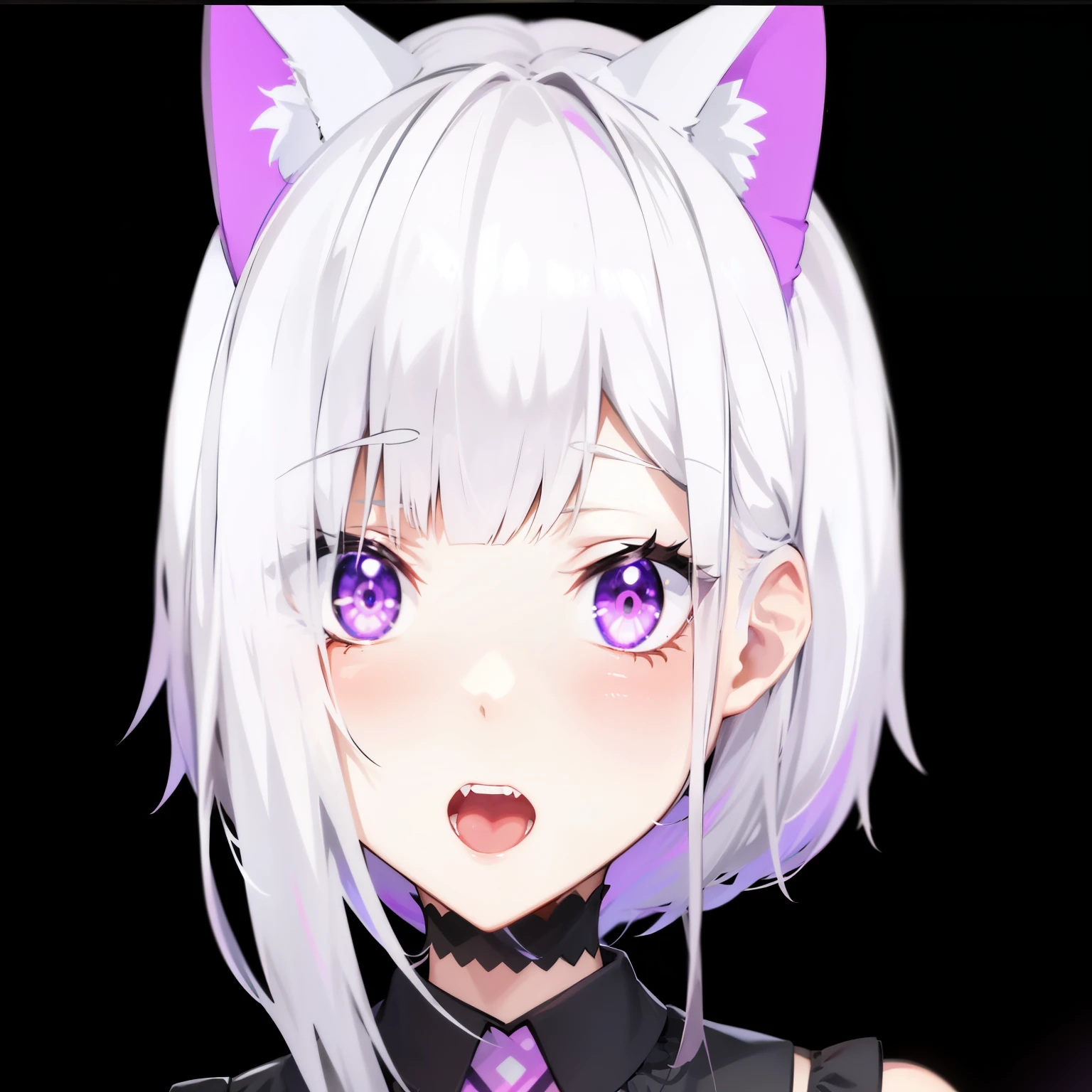 anime girl with white hair and purple eyes wearing a black outfit, anime catgirl, anime girl with cat ears, cute anime catgirl, white cat girl, nekomimi, anime cat, beautiful anime catgirl, ayaka genshin impact, live2d virtual youtuber model, very beautiful anime cat girl, girl with cat ears, anime visual of a cute cat