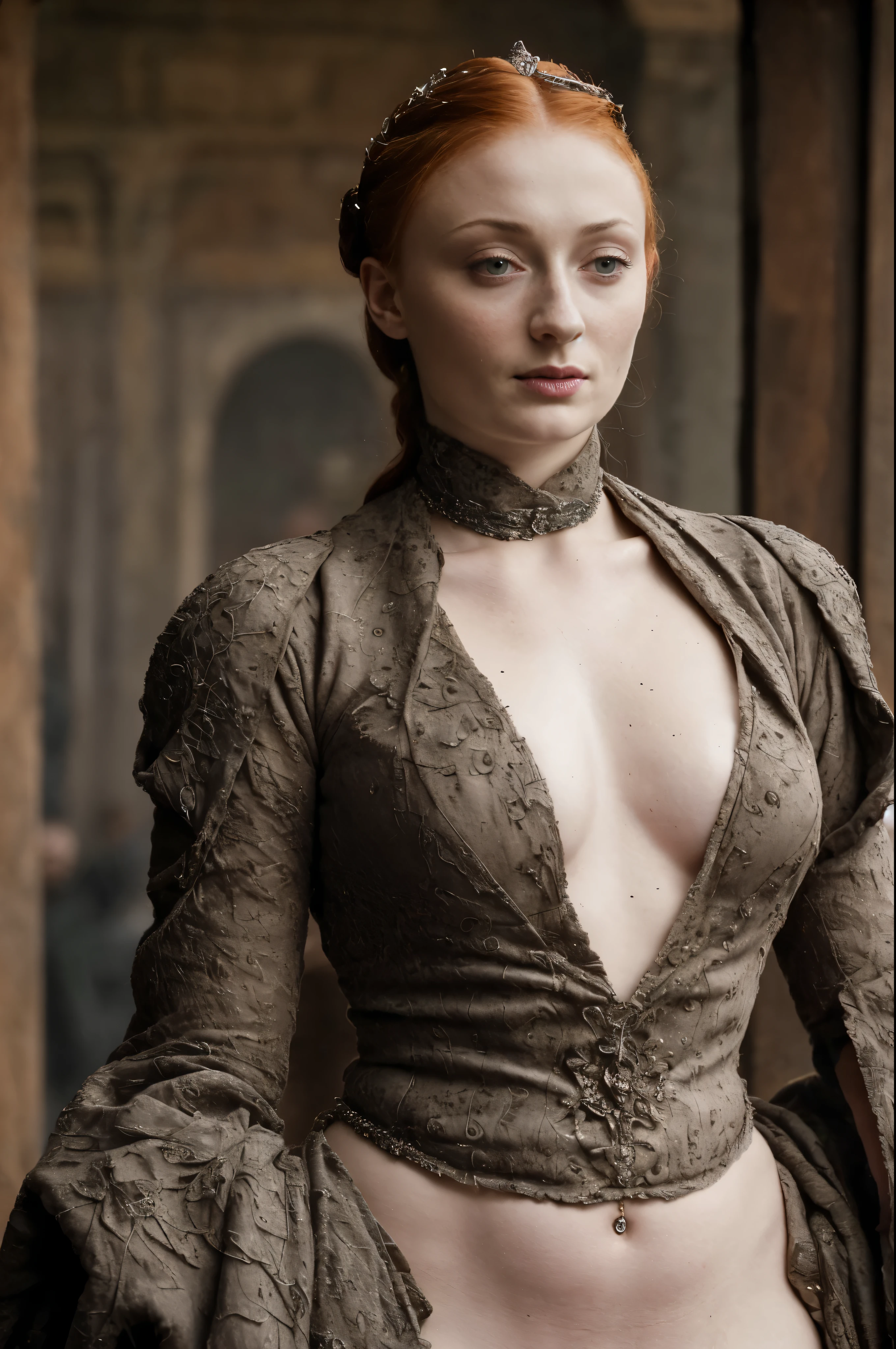 ( Photograph of Sophie Turner as hot queen ) (random photo , full body shot, thick figure, fleshy body, tall woman ) Alayne Stone, Gorgeous Woman, Queen, queen lady, Lady of Winterfell, Wardeness of the North,) the de facto Lady of the Eyrie, 40 years Old, she a Full growned mature lady now, beautiful mature lady, the queen, milf beauty, mature queen, a captivating woman, beautiful queen, empress, mediaeval queen, alluring appearance, unrivaled beauty, , mediaeval erotic costumes, a Game of Thrones-inspired costume, a close-up of a woman from the middle ages, scene from "Game of Throne," deep cleavage, warrior princess, healthy body, perfect thick body, attractive figure, fleshy body, style of "Game of Throne,", stunning woman, dress made of leather clothe ( ( insanely detailed realistic skin texture, pores, wrinkles ,freckles) , realistic environment, detailed ultra realistic facial features perfect body parts, ( hyper photorealistic) )