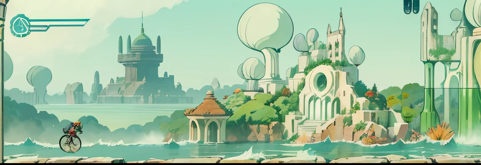 videojuego plataforma 2.5D lateral, fondo descierto con rocas gigantes,