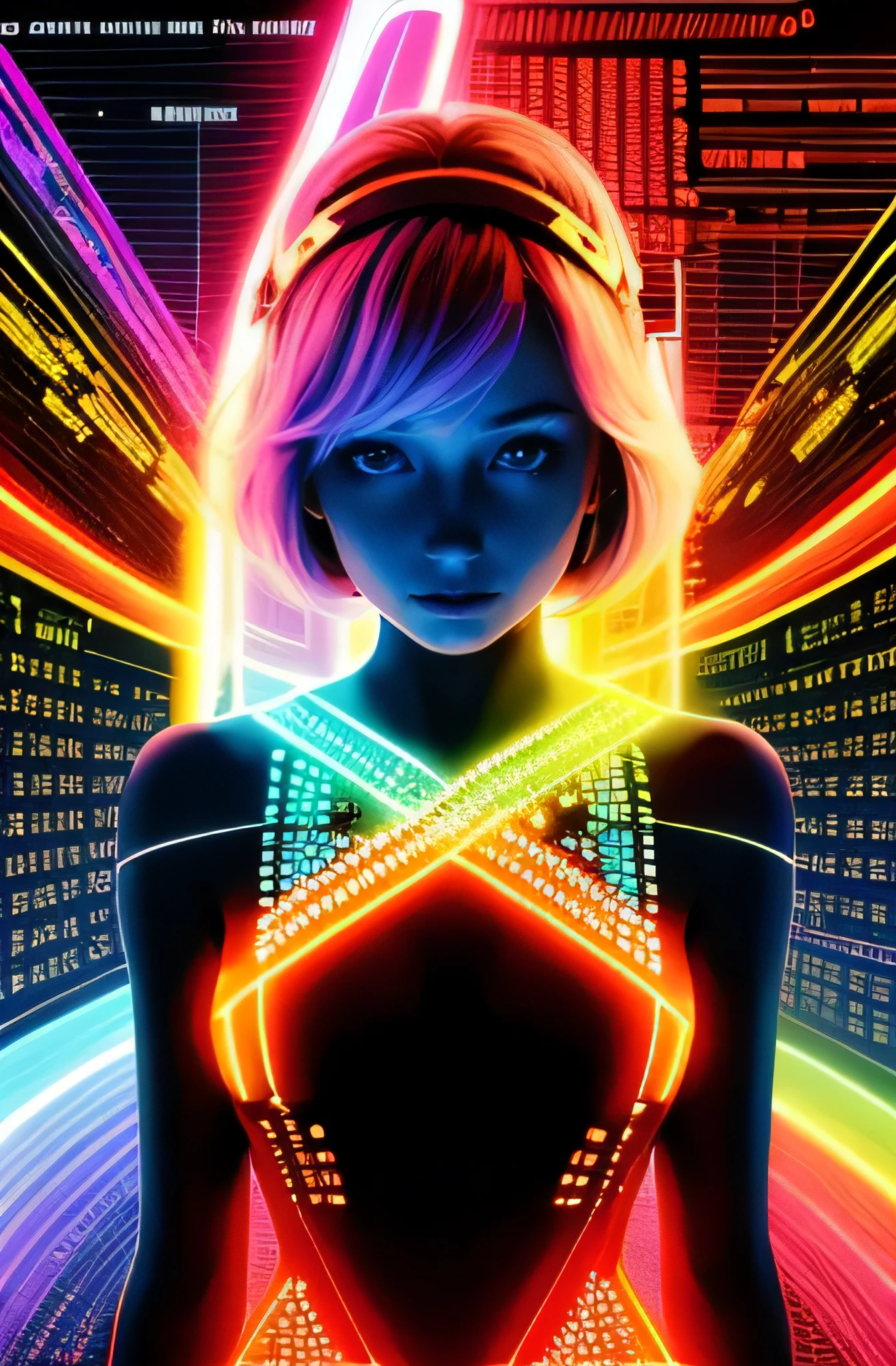 good quality, 8K Ultra HD, Stellen Sie sich eine lebendige Leinwand vor, which is illuminated by a cascade of colorful binary code, Sie bilden die Silhouette einer bezaubernden Frau, Die dynamischen Linien und Muster, erinnert an einen digitalen Tanz, verweben sich zu einer harmonischen Verschmelzung von Technologie und Kunst, The binary code, in shades, ranging from electric blues to bright reds to vibrant greens, haucht der Gestalt der Frau Leben ein, Ihre Silhouette entsteht als Synthese aus Digitalem und Organischem, a testament to the seamless integration of technology and beauty in your masterful creation, von Yukisakura, hochdetailliert,