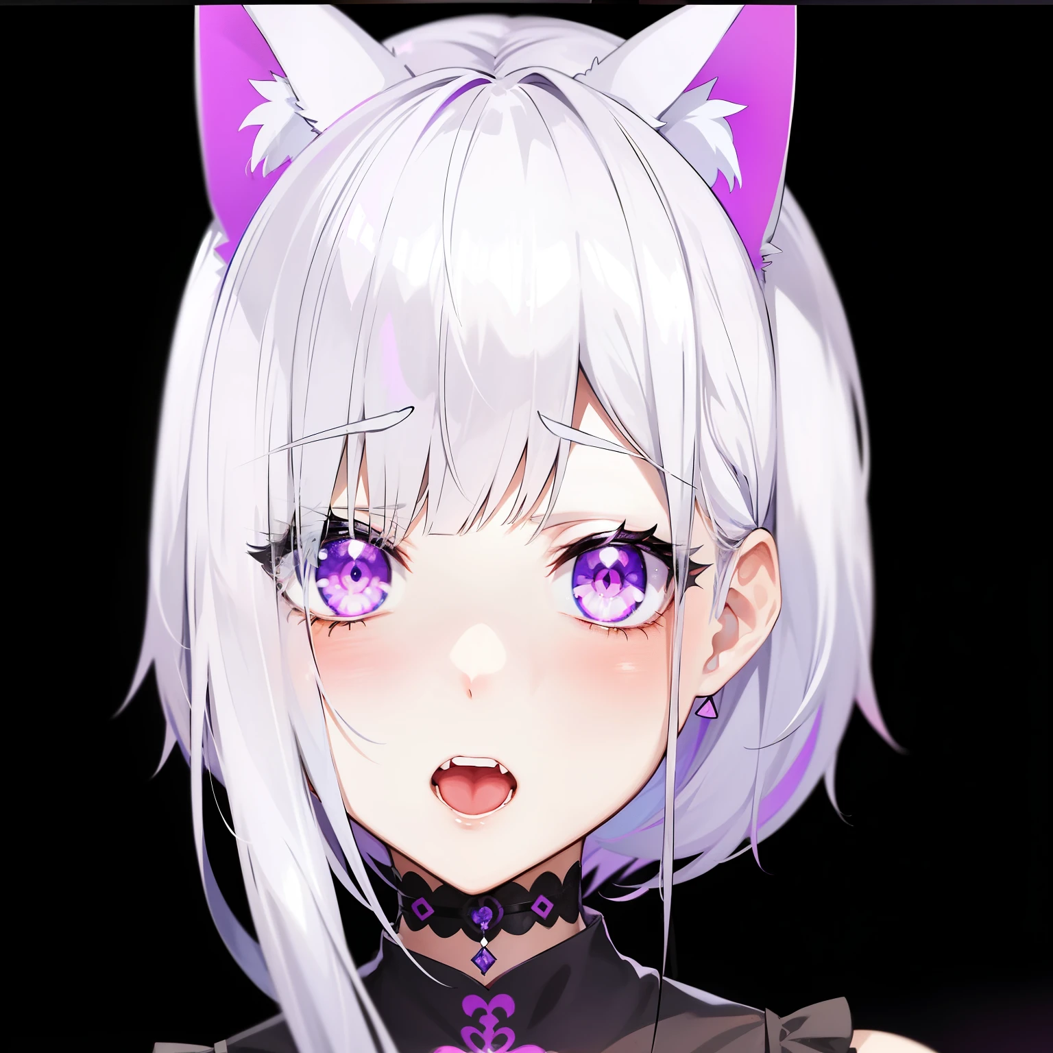 anime girl with white hair and purple eyes wearing a black outfit, anime catgirl, anime girl with cat ears, cute anime catgirl, white cat girl, nekomimi, anime cat, beautiful anime catgirl, ayaka genshin impact, live2d virtual youtuber model, very beautiful anime cat girl, girl with cat ears, anime visual of a cute cat