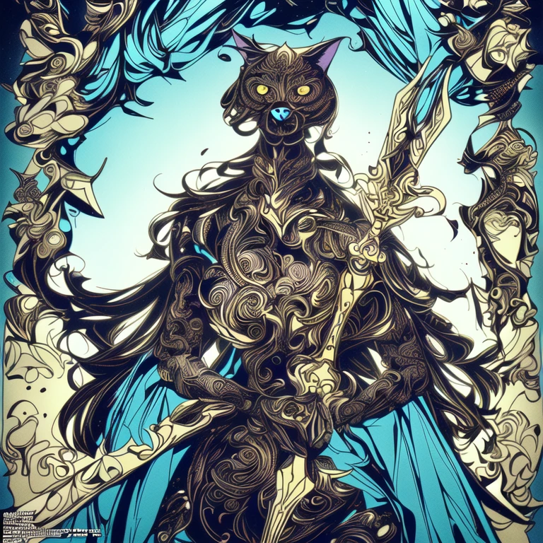 cat knight with glowing eyes, holding weapon, (anthropomorphic cat), (masterpiece, best quality, perfect composition, very aesthetic, absurdres, ultra-detailed, intricate details, Professional, official art, Representative work:1.3)