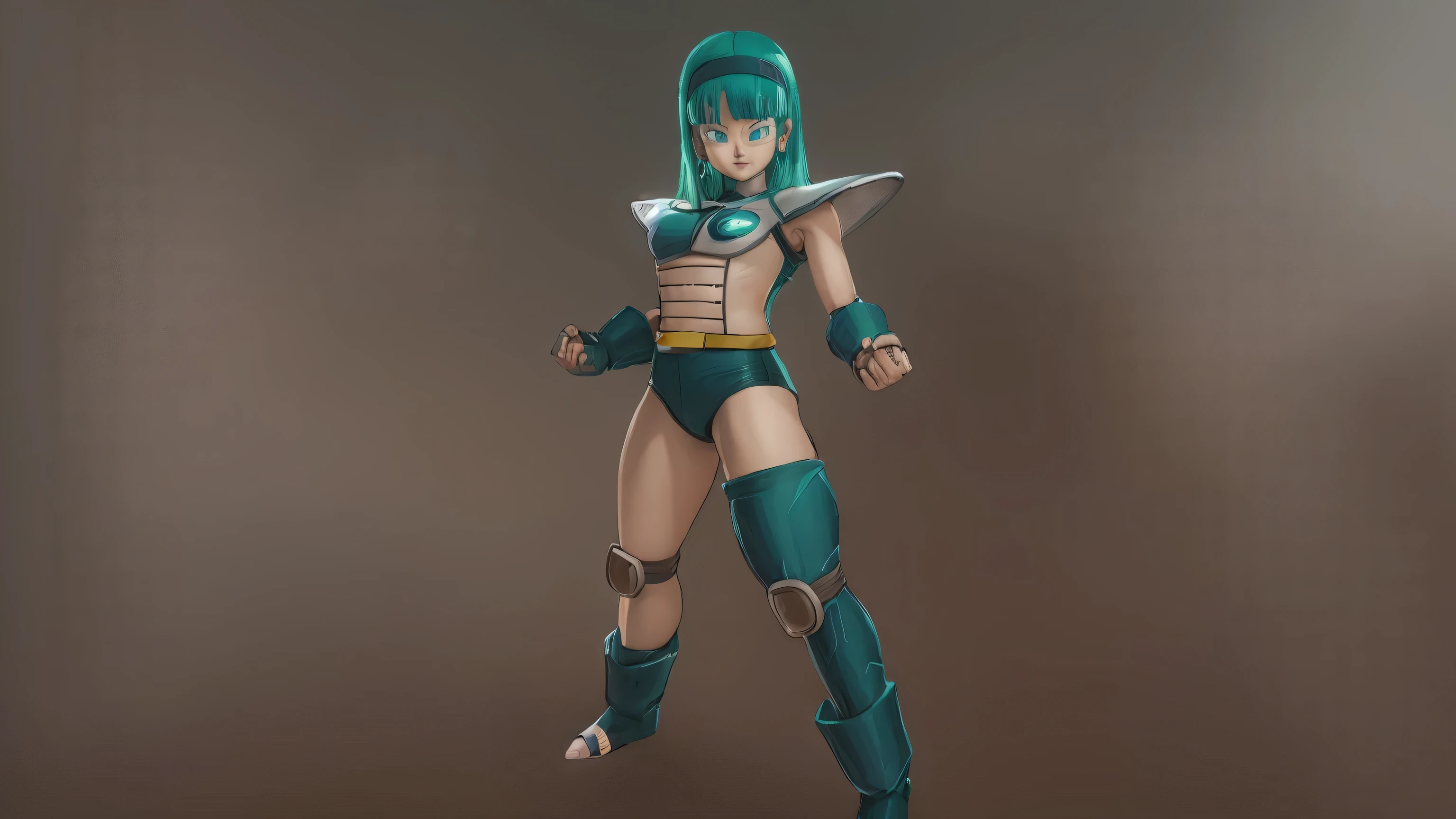 um close de um personagem de desenho animado com cabelo azul, Bulma de Dragon Ball, garota saiyajin, personagem de videogame katana zero, armadura saiyajin, cyber fighting armor, postura poderosa, armadura brilhante de alta tecnologia, arms on waist pose, cyber japan style armor, Novo personagem, garota de anime do futuro, girl of the zodiac knights, pose durona