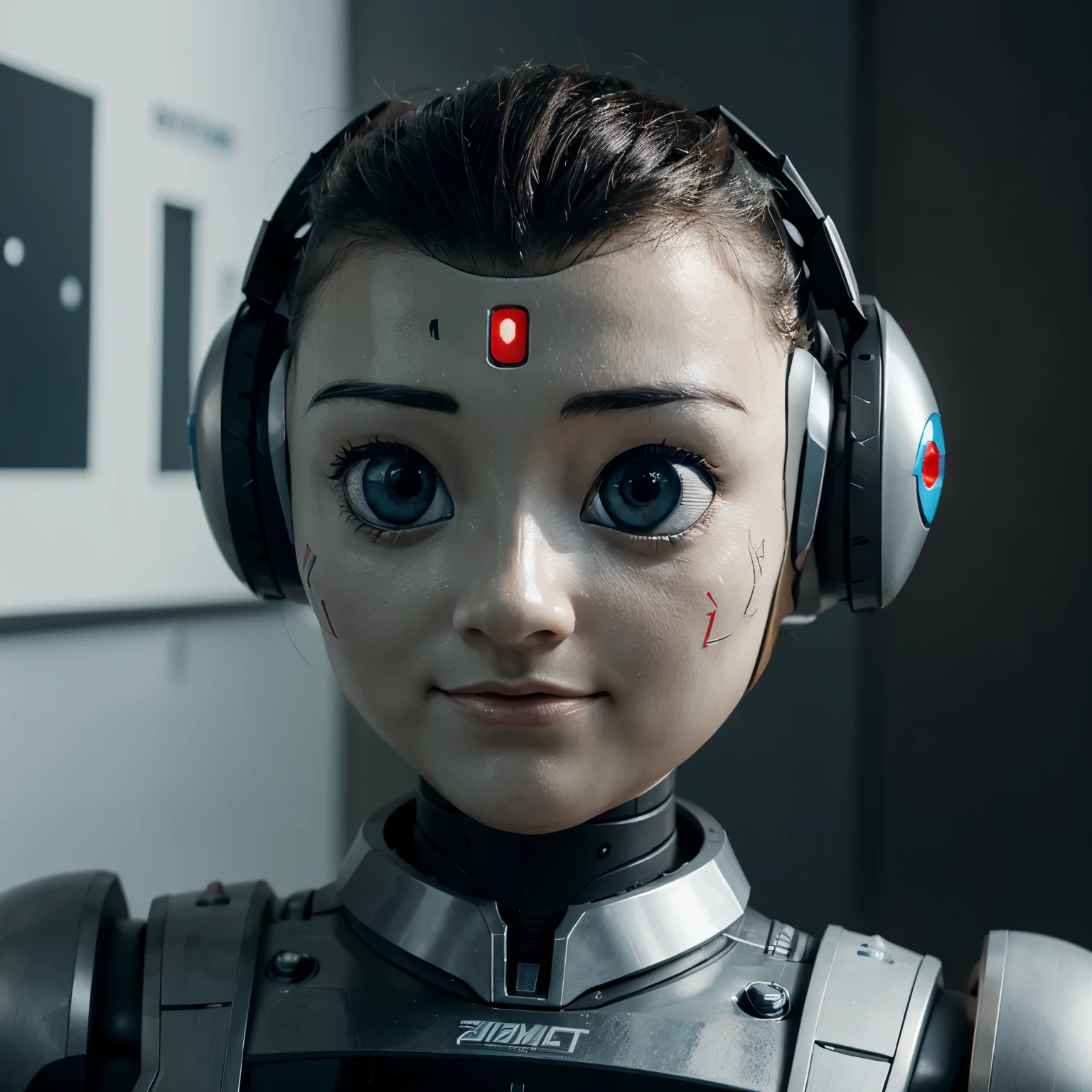 Por favor, I need to create an image of a robot for interaction in my company's chat, I need the robot to be playful and have the letter U on its face