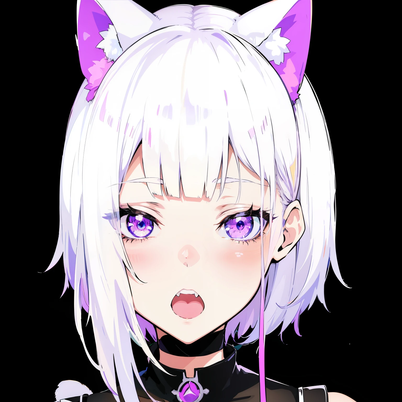 anime girl with white hair and purple eyes and a cat ears, anime catgirl, anime girl with cat ears, cute anime catgirl, nekomimi, white cat girl, anime moe artstyle, catgirl, anime cat, anime style. 8k, cat girl, beautiful anime catgirl, vrchat, shikamimi, girl with cat ears