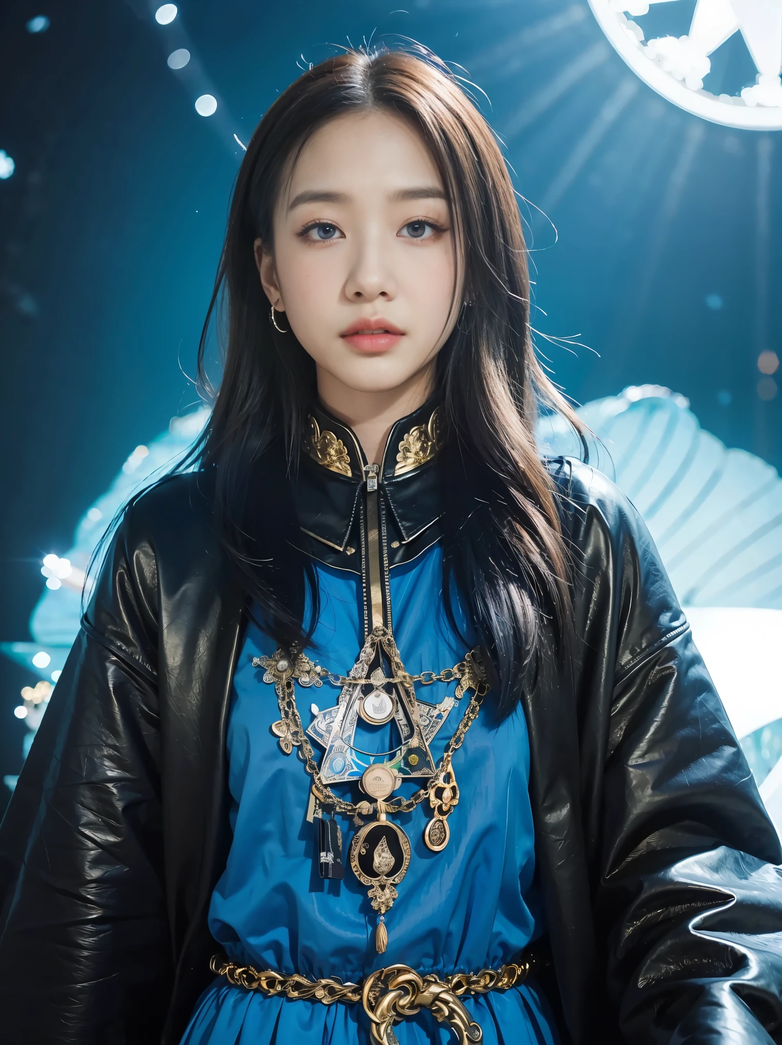 Water Management Act,Colorful bubble spaceship,Night, Dark, (fantasy),unlimited,Cobalt blue sky,The abyss of knowledge,Water flow hood,((masutepiece)), (((Best quality))),((Beautiful fine eyes)),(eyeslashes)、Beautiful girl riding monsters、(1 fairy)、Black hair、cabelos preto e longos、abyss eyes、glowy skin、oiled、Little Mimi God、(Huge water droplets)、golden robes、Tattered fabric、Realistic coat、、crystal、Super delicate CG Unity 32k wallpaper、tmasterpiece, ((ultra - detailed)), ((illustratio)),Extremely colorful,the wallpaper,energy,Unknown terror,mind bending,Around water technology,Magical environment,Guns and sticks,Boken,Flight page,Know it all,Predicting the future、Learn about the past、Infinite wisdom、Blue Flame、Warlock、Langshu Circle、pentacle、Spellantra、Singing magic